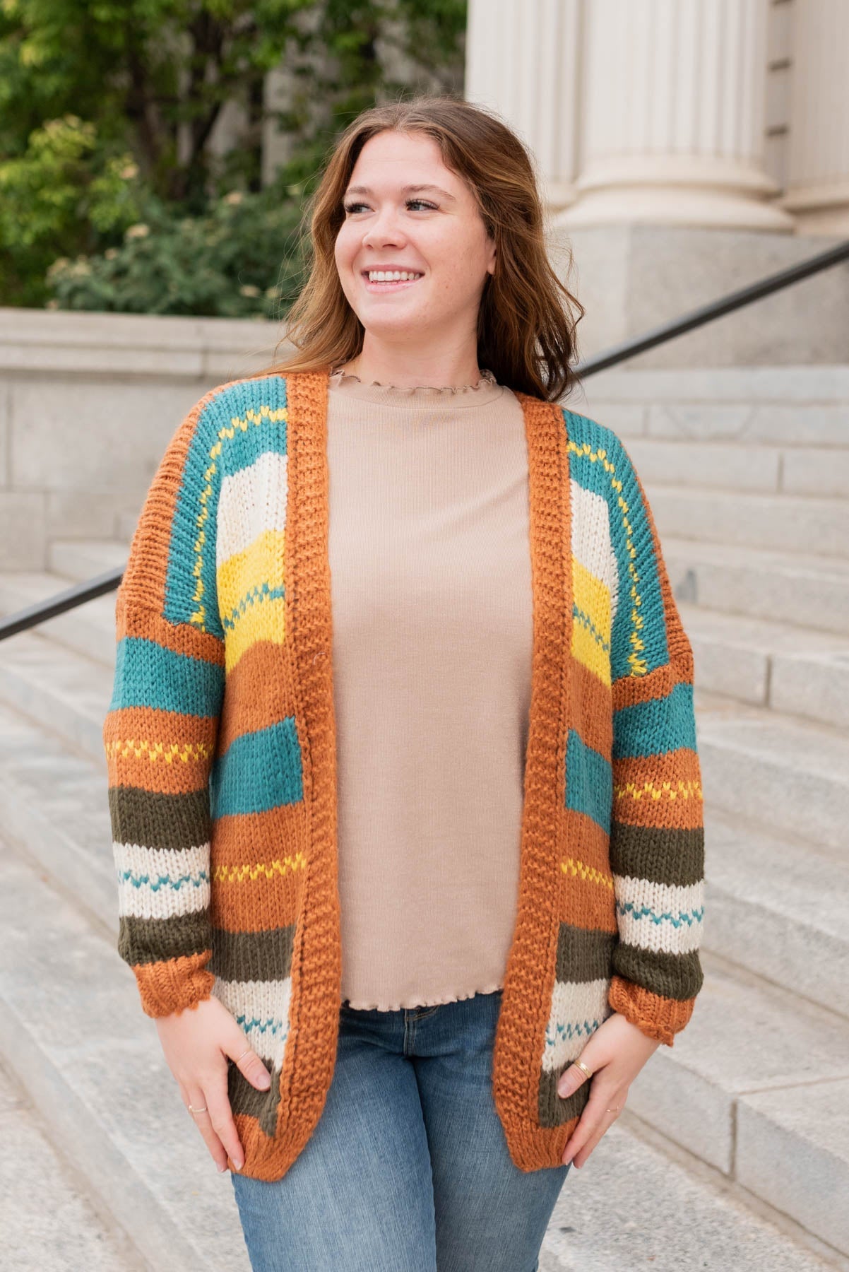Ricki Color Block Rust Cardigan