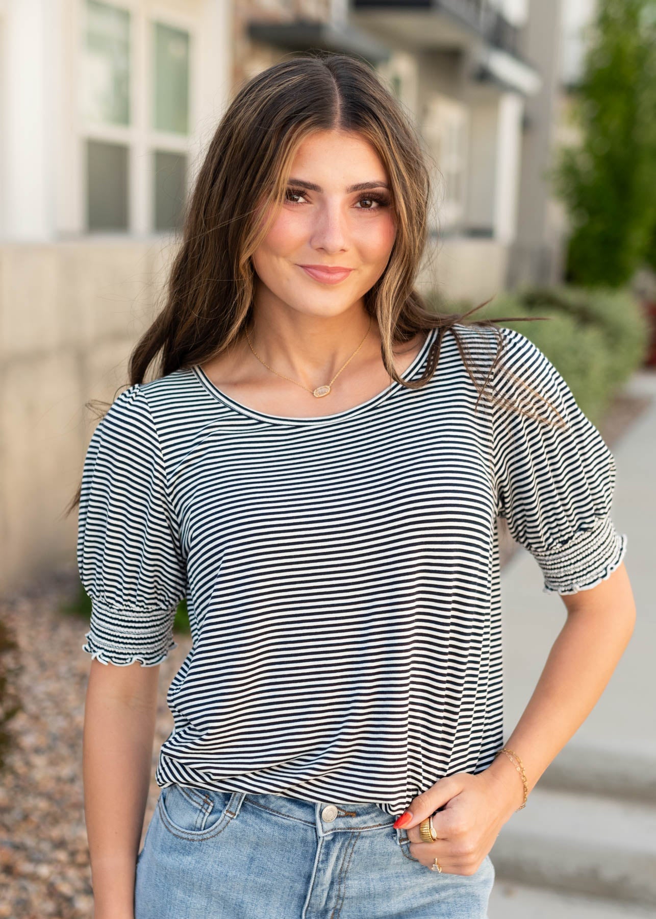 Rissa Navy Striped Top