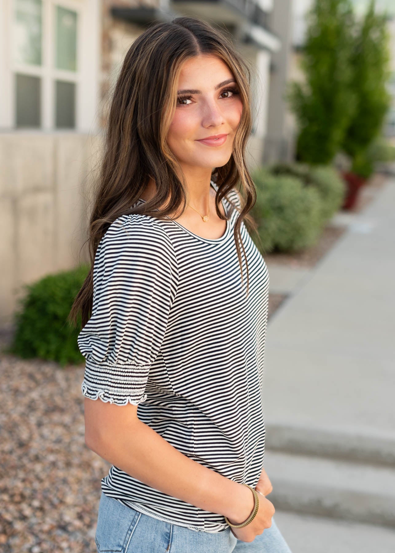 Rissa Navy Striped Top