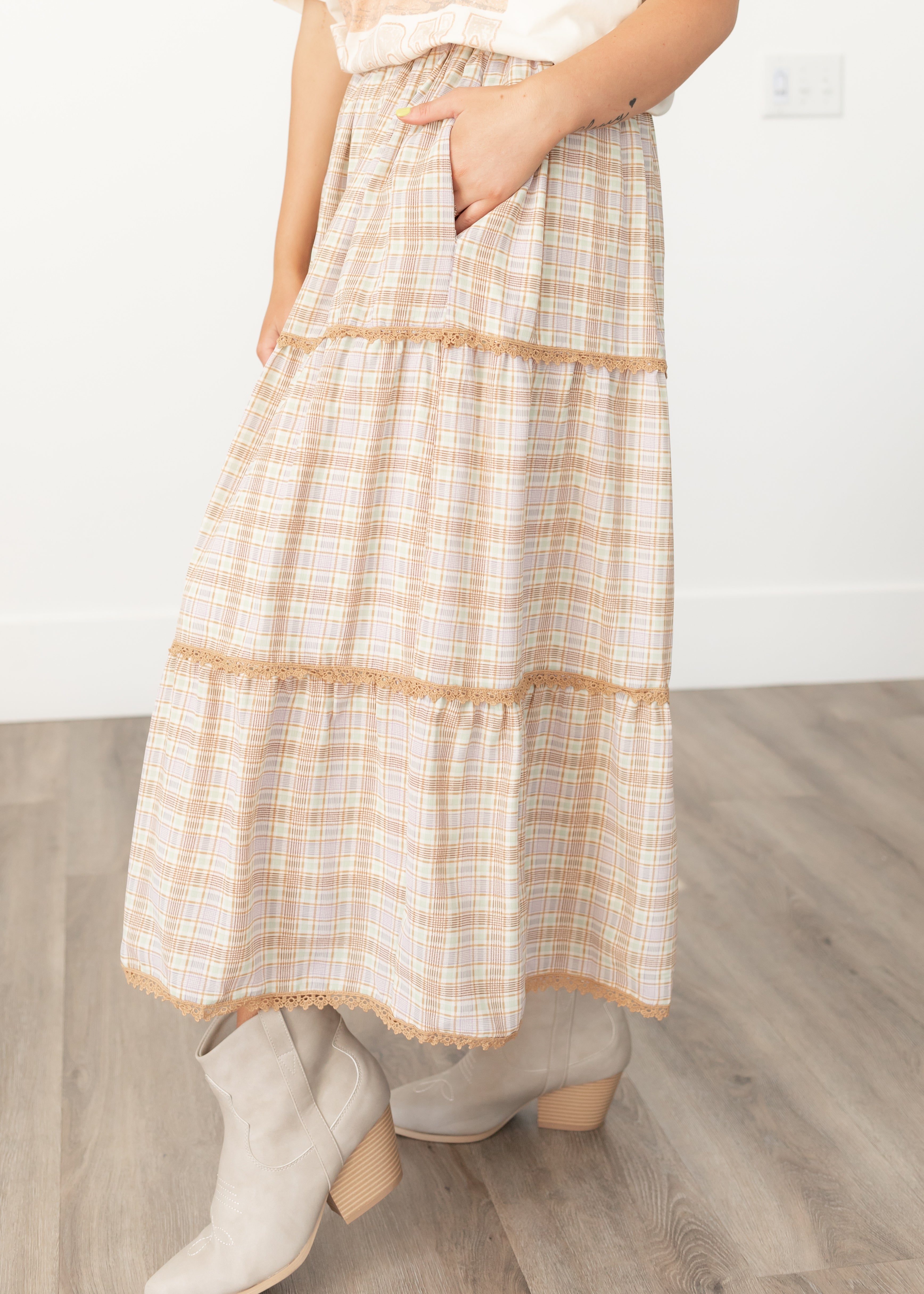 Roma Camel Plaid Skirt