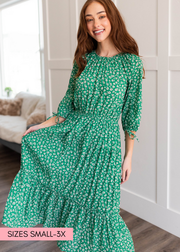 Rosalee Green Tiered Dress