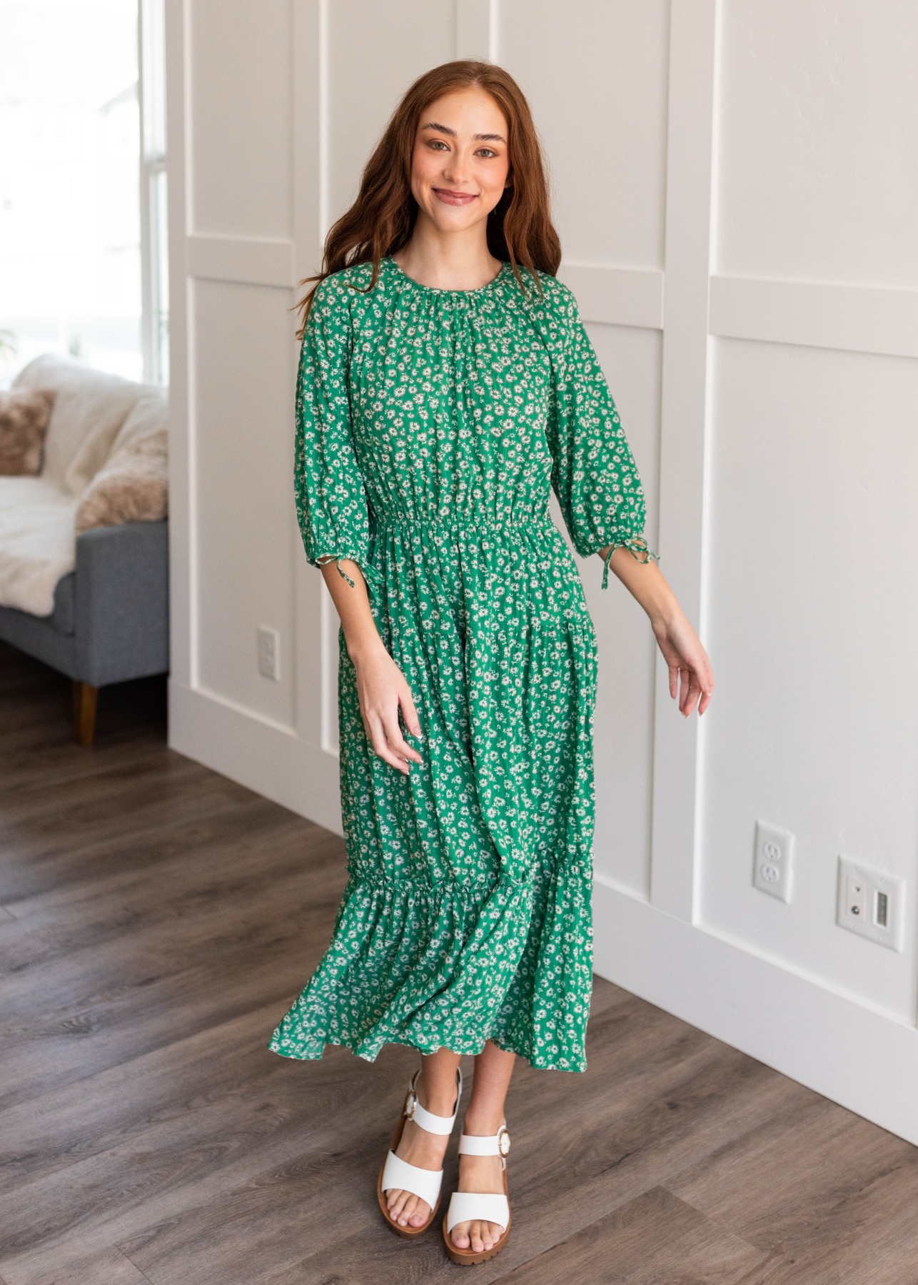 Rosalee Green Tiered Dress