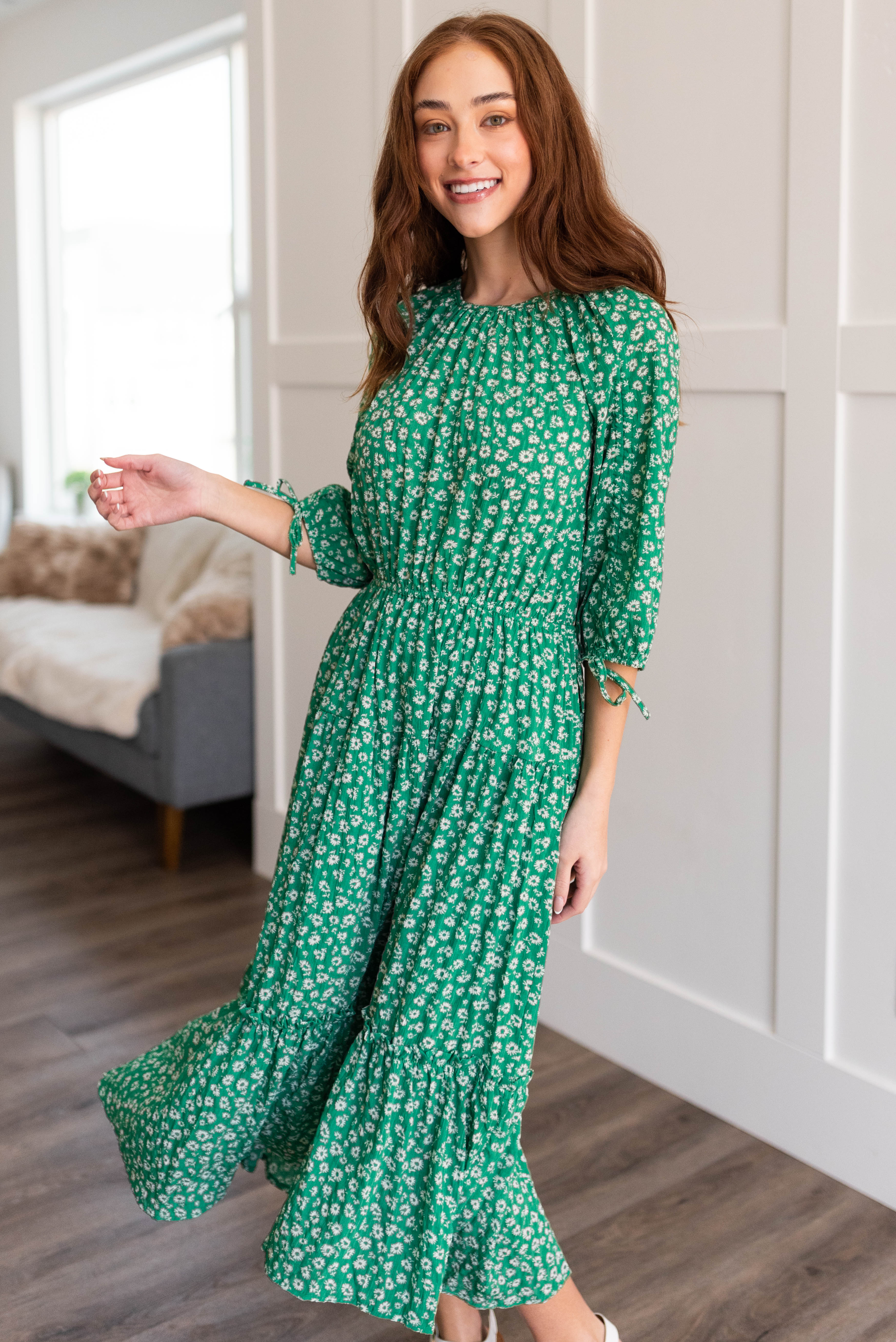 Rosalee Green Tiered Dress