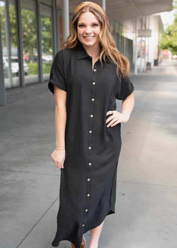 Rosalie Black Button Up Maxi Dress
