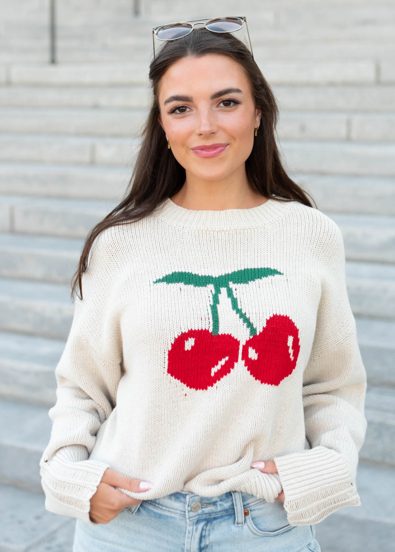 Rosie Oatmeal Cherry Sweater