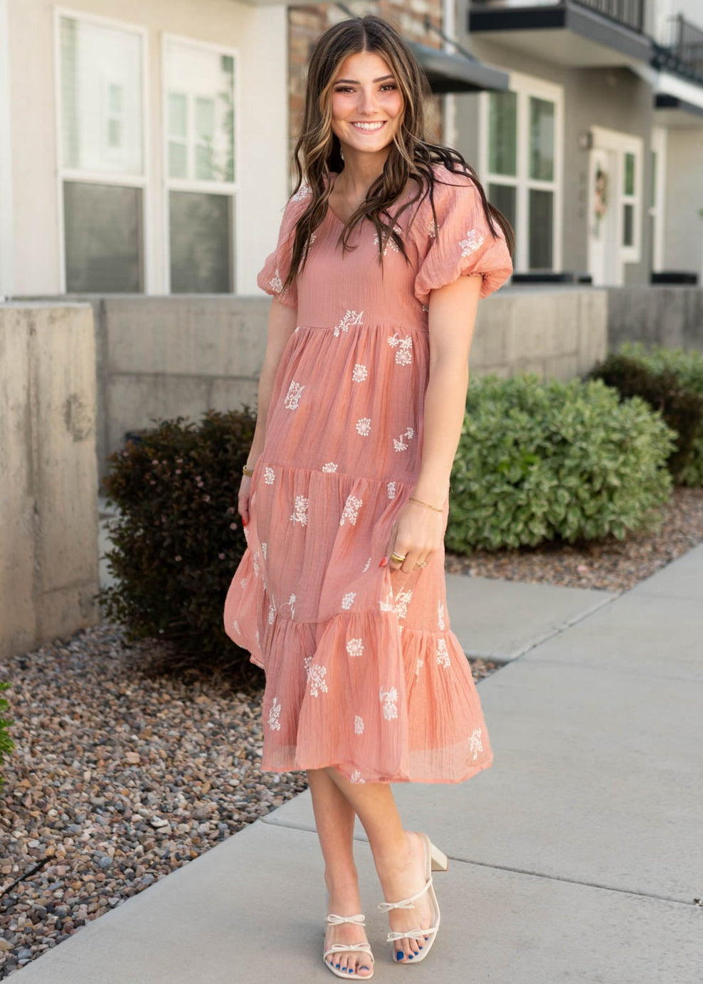 Rosie Terracotta Embroidered Dress