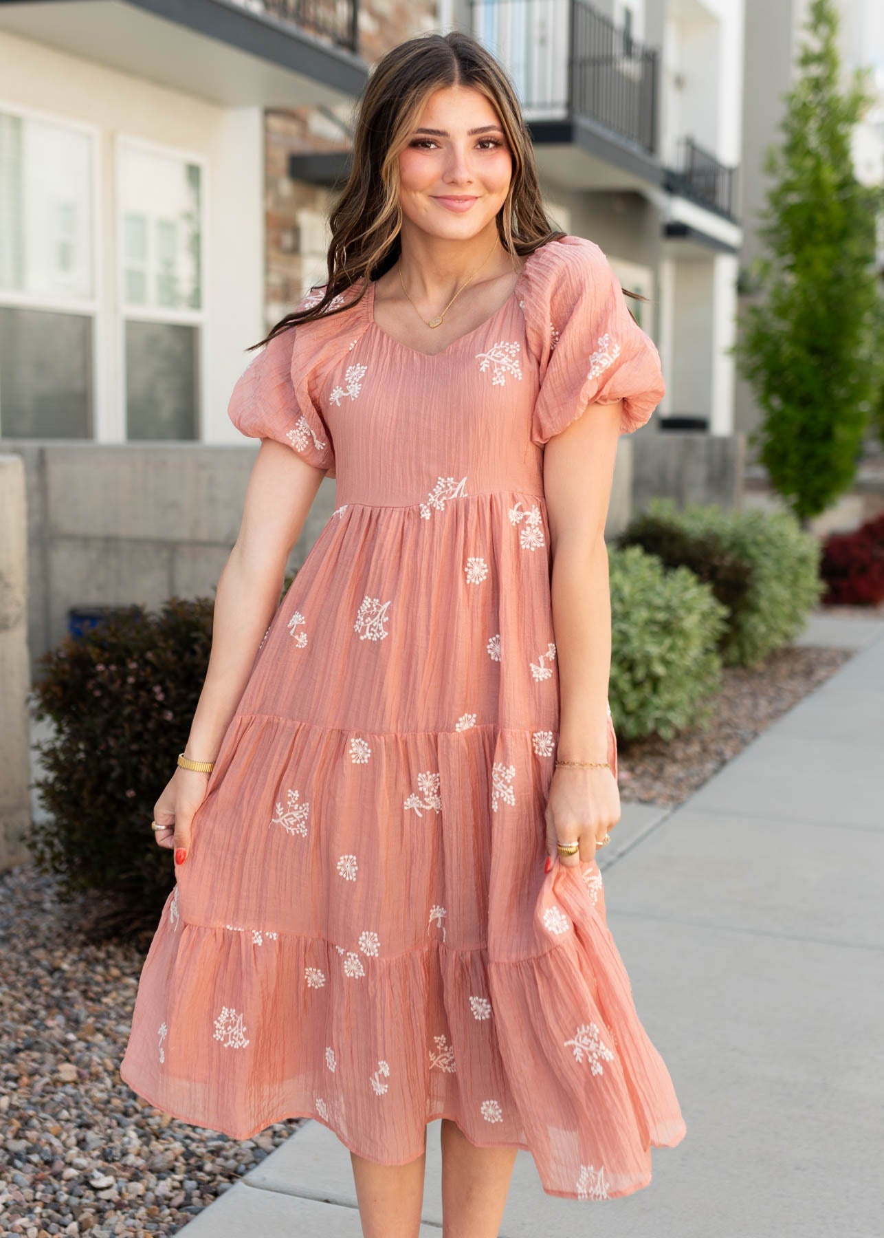 Rosie Terracotta Embroidered Dress