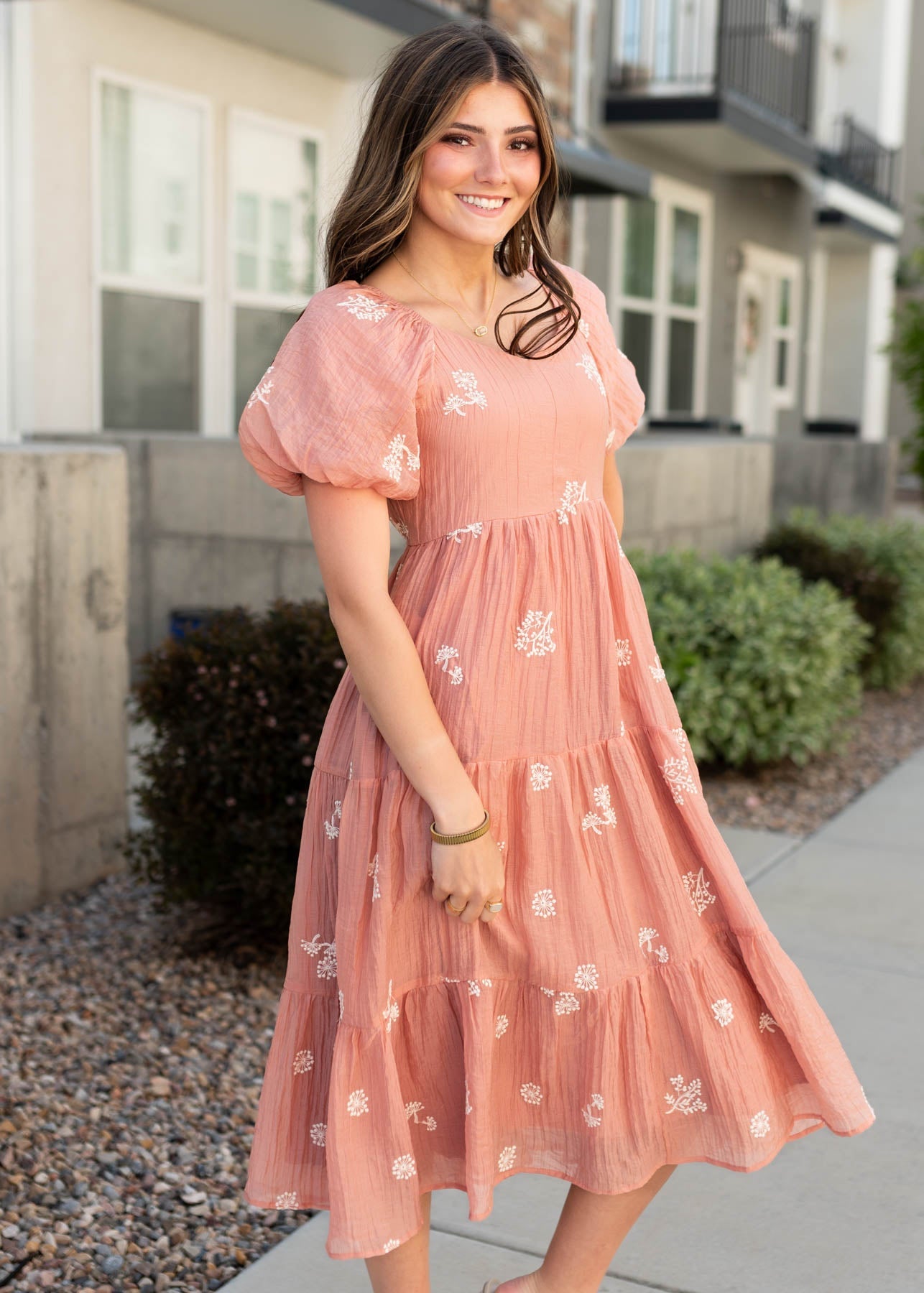 Rosie Terracotta Embroidered Dress