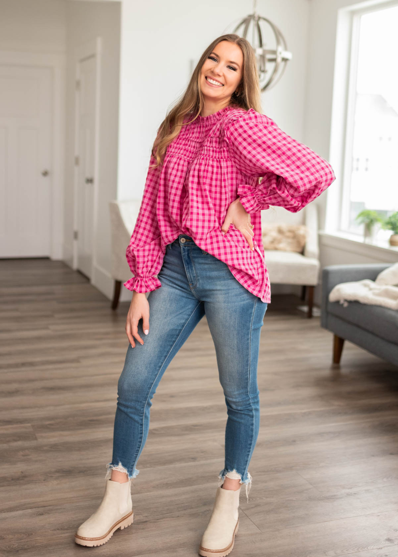 Rubey Pink Fuchsia Ruffle Blouse