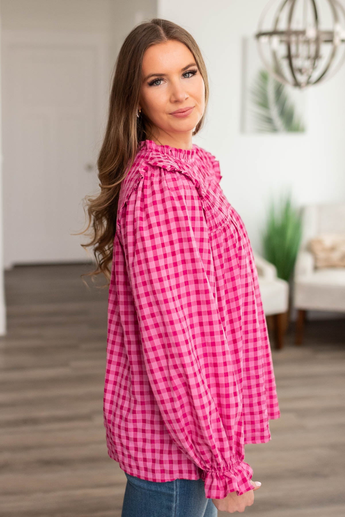 Rubey Pink Fuchsia Ruffle Blouse