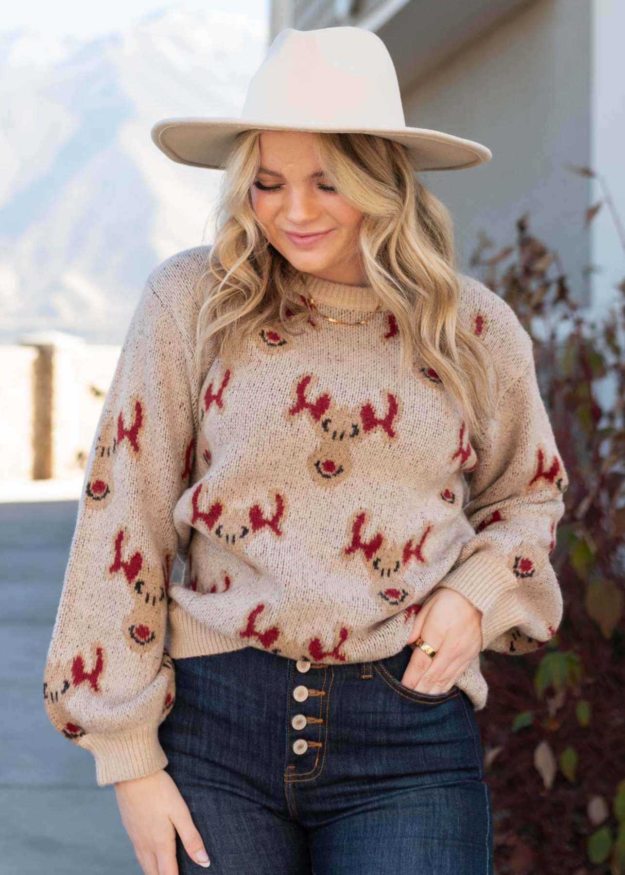 Rudolph Oatmeal Knit Sweater