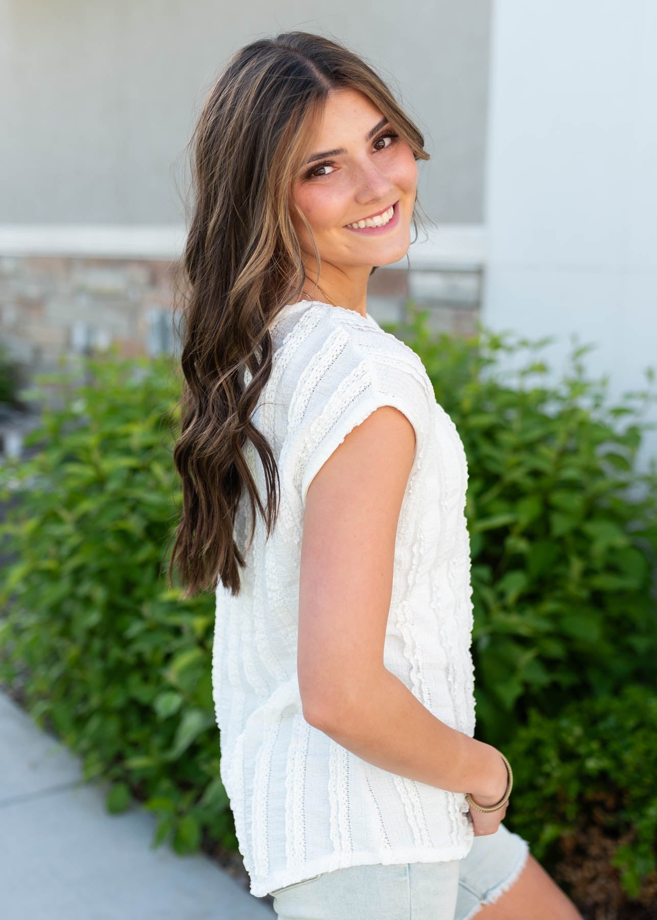 Ruth White Textured Top