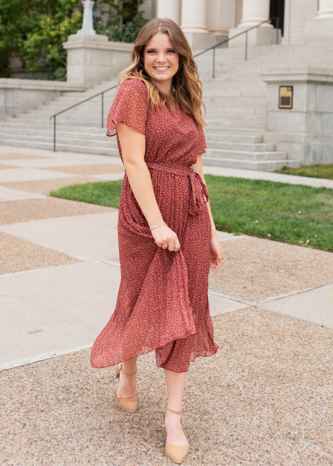 Ryanna Burgundy Pleated Tie Dress