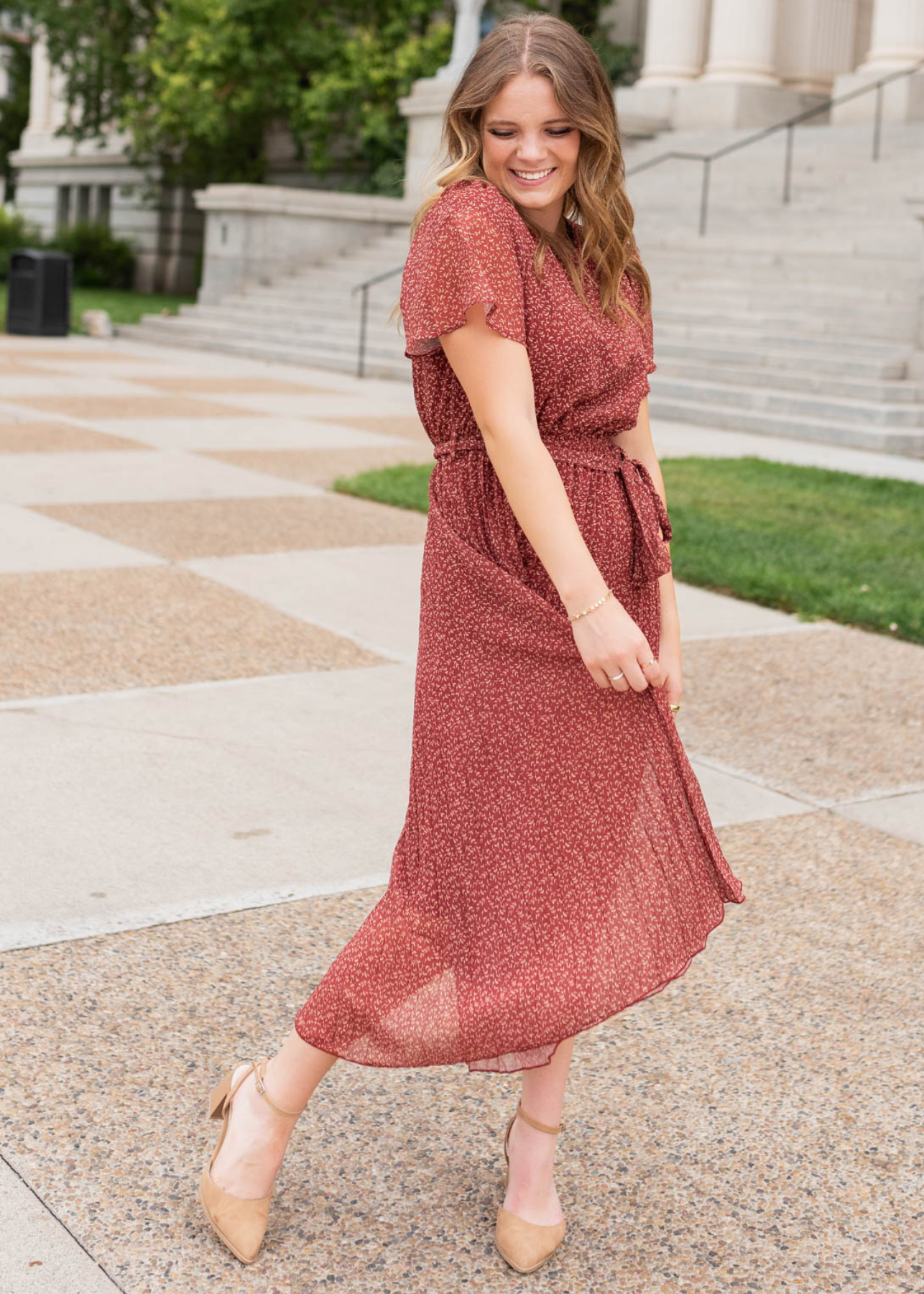 Ryanna Burgundy Pleated Tie Dress