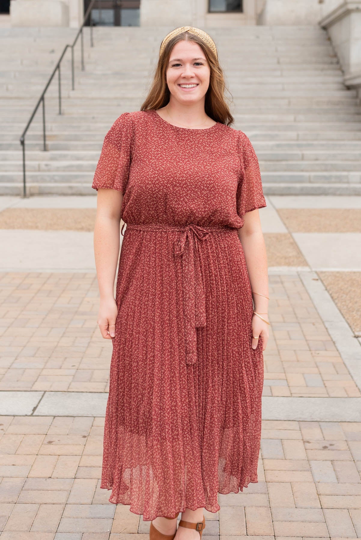 Ryanna Burgundy Pleated Tie Dress