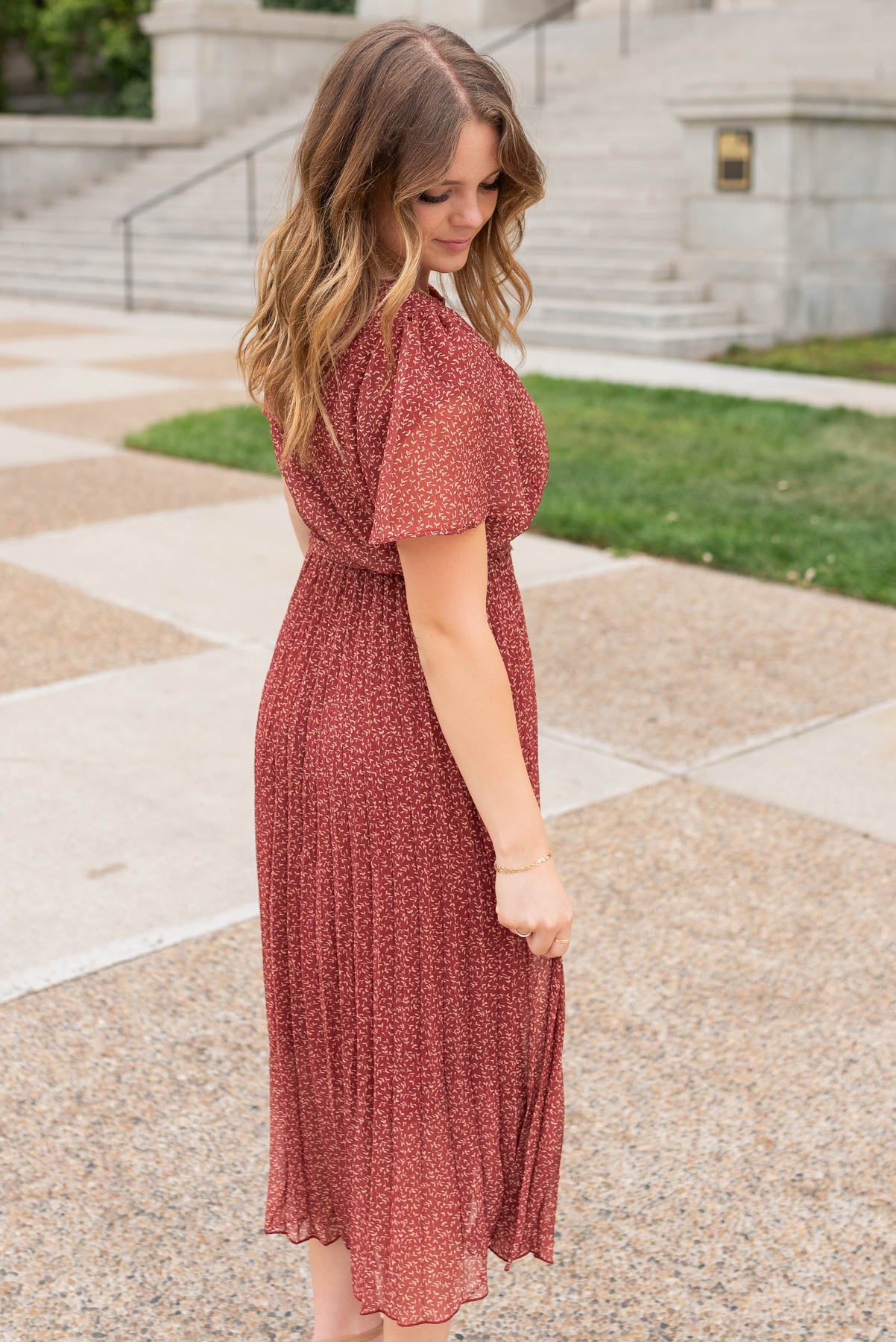 Ryanna Burgundy Pleated Tie Dress