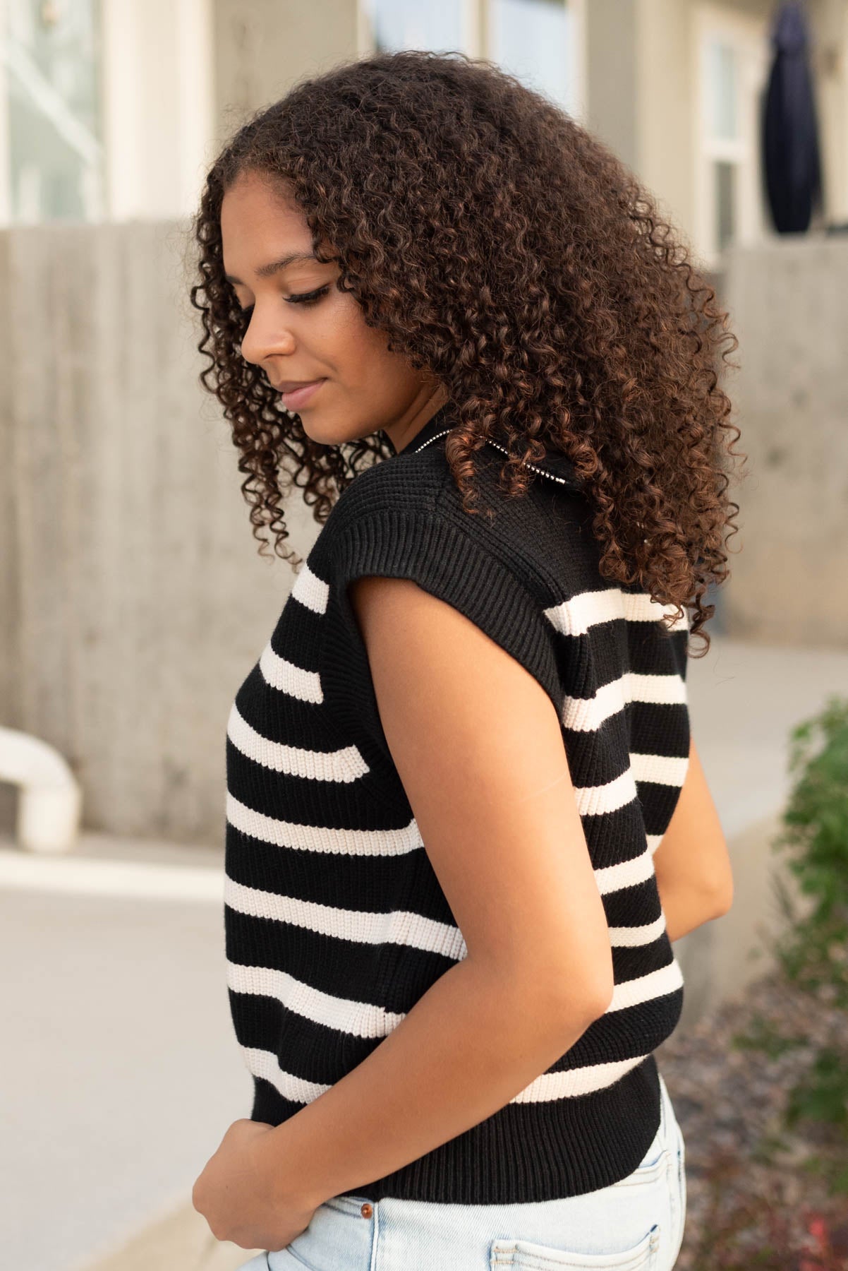 Rylee Black Taupe Stripe Sweater