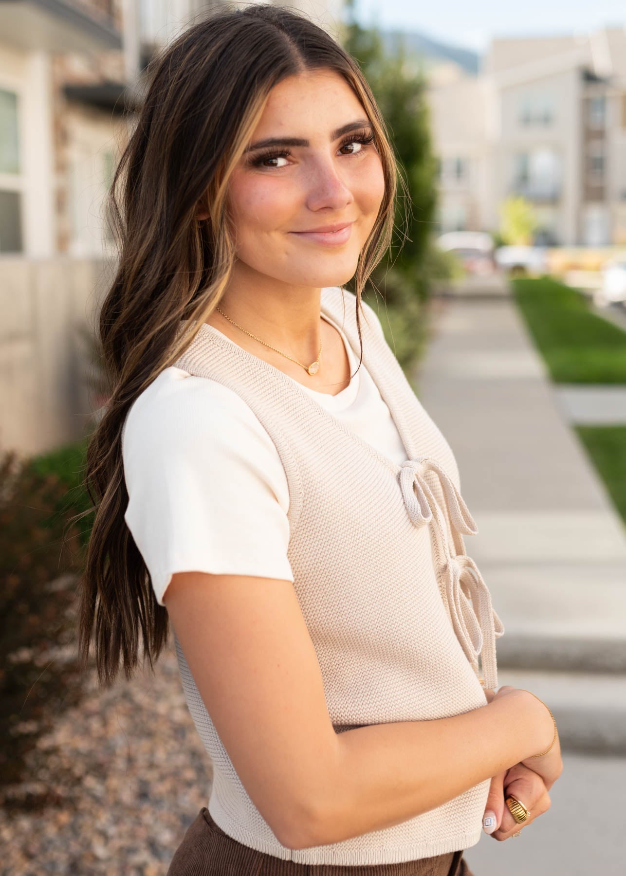 Sahana Beige Knit Sweater Vest