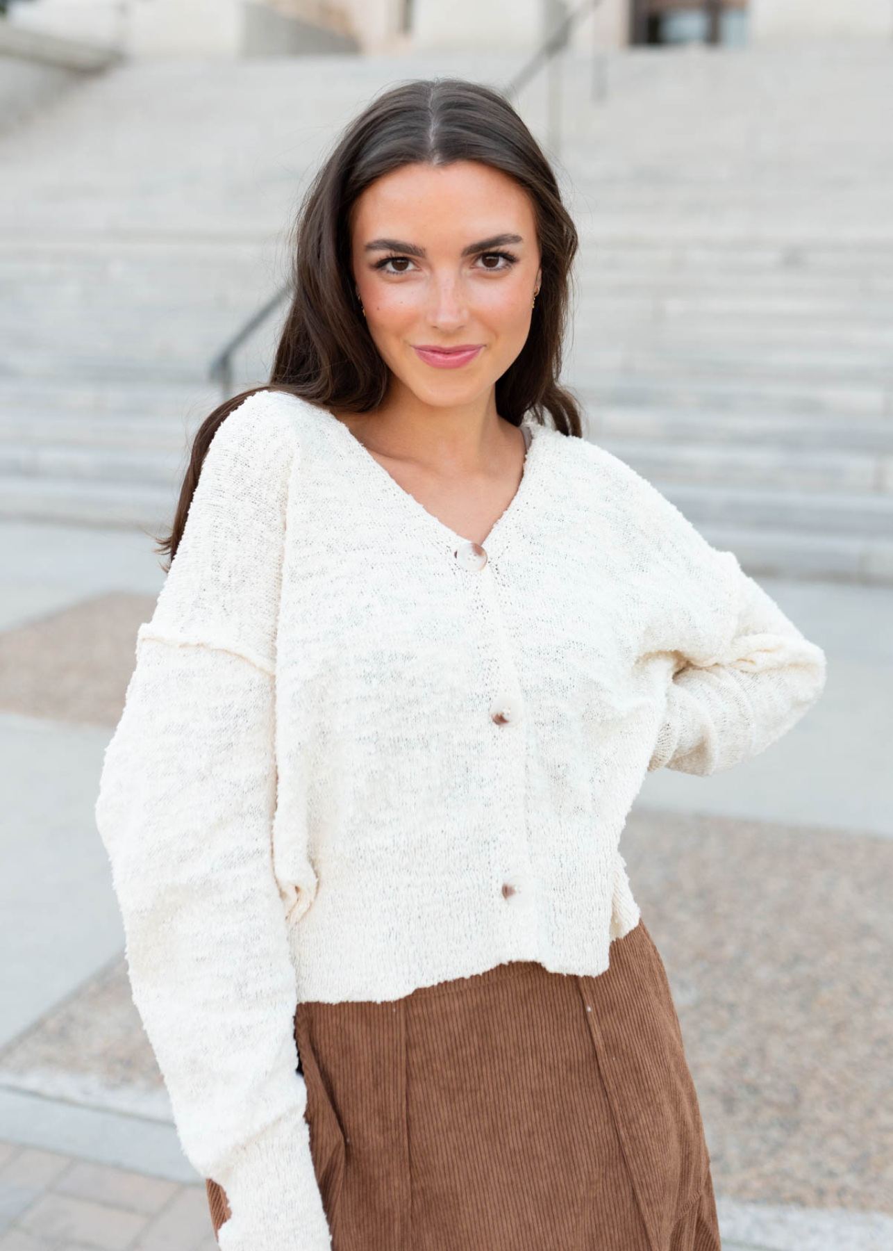 Saige Oatmeal Button Up Sweater