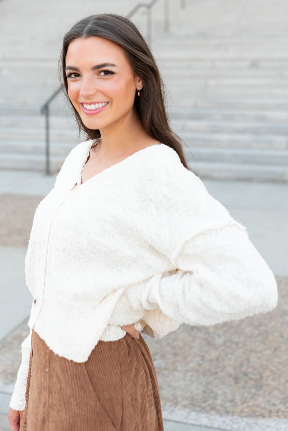 Saige Oatmeal Button Up Sweater