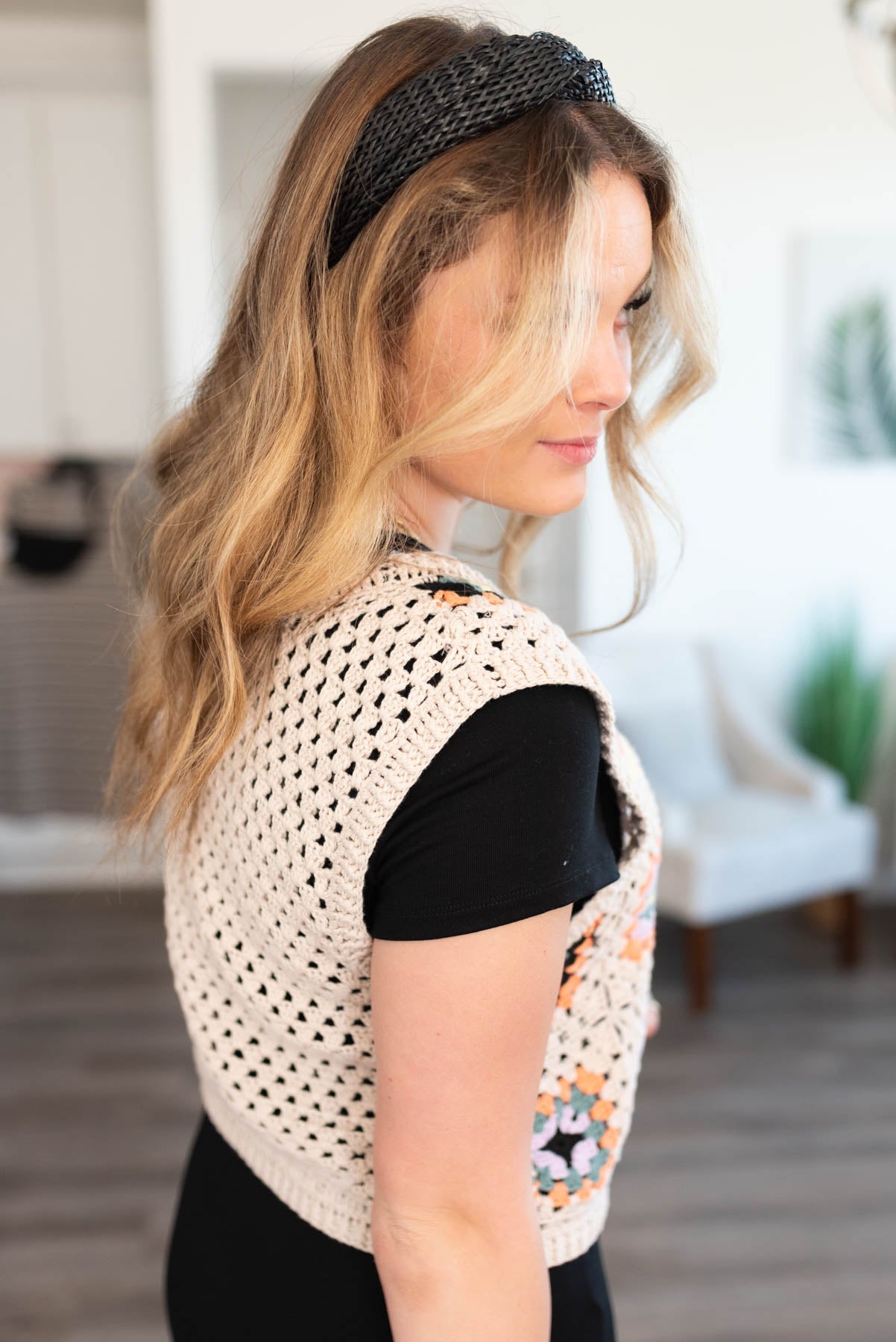 Sallie Beige Crochet Knit Top