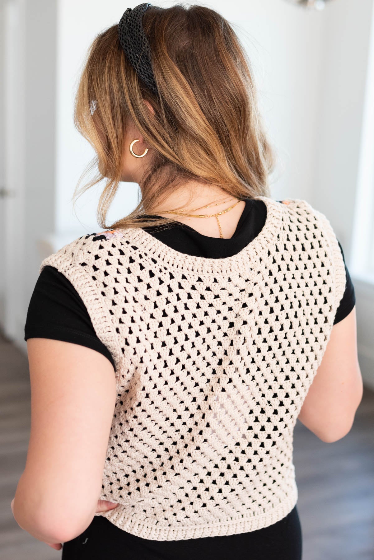 Sallie Beige Crochet Knit Top