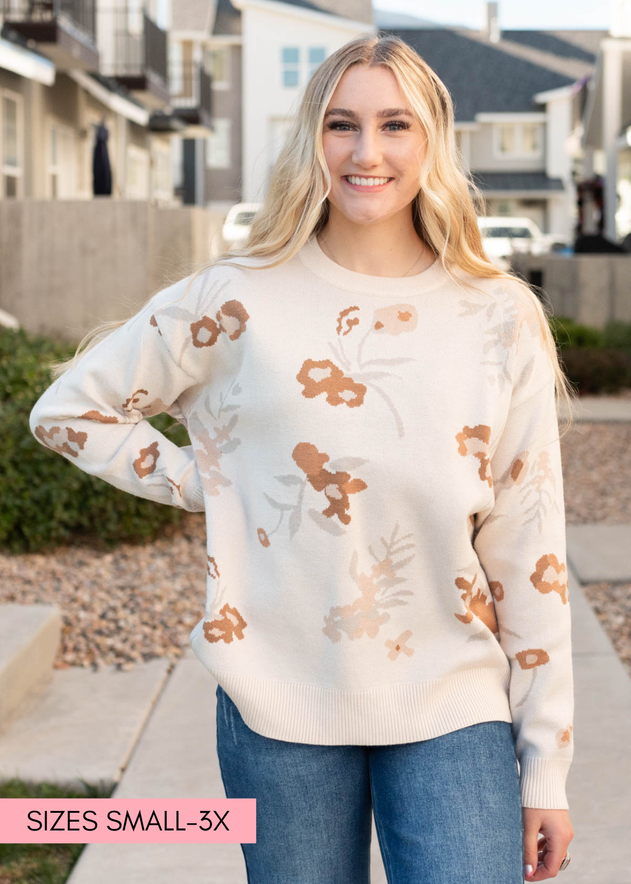 Samantha Oatmeal Floral Sweater