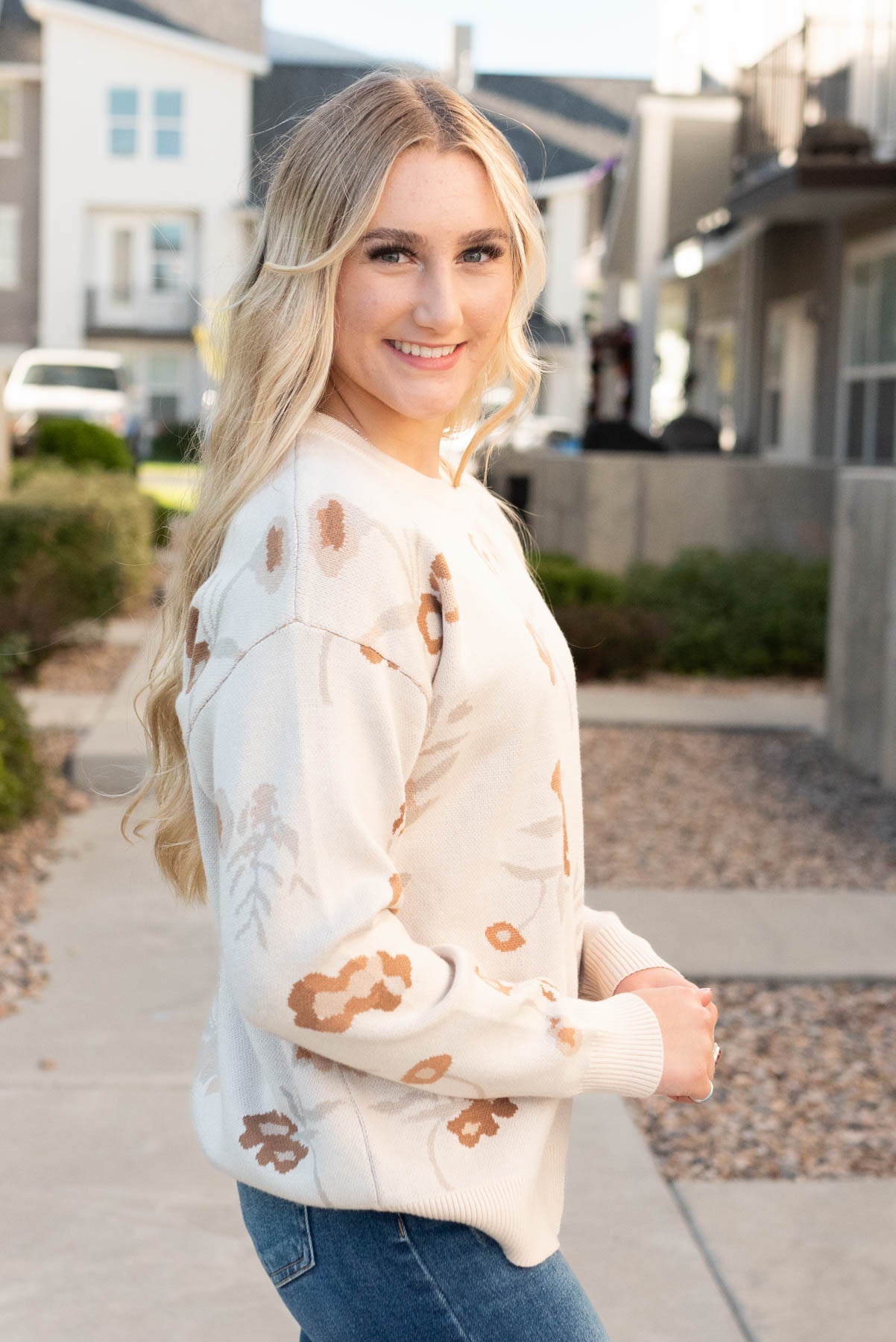Samantha Oatmeal Floral Sweater