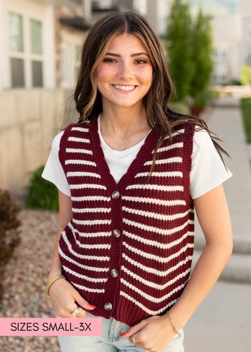 Sana Burgundy Striped Sweater Vest