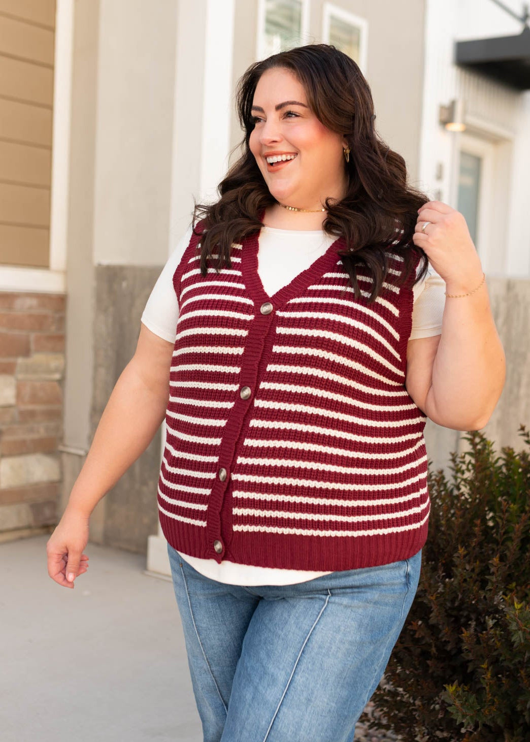 Sana Burgundy Striped Sweater Vest