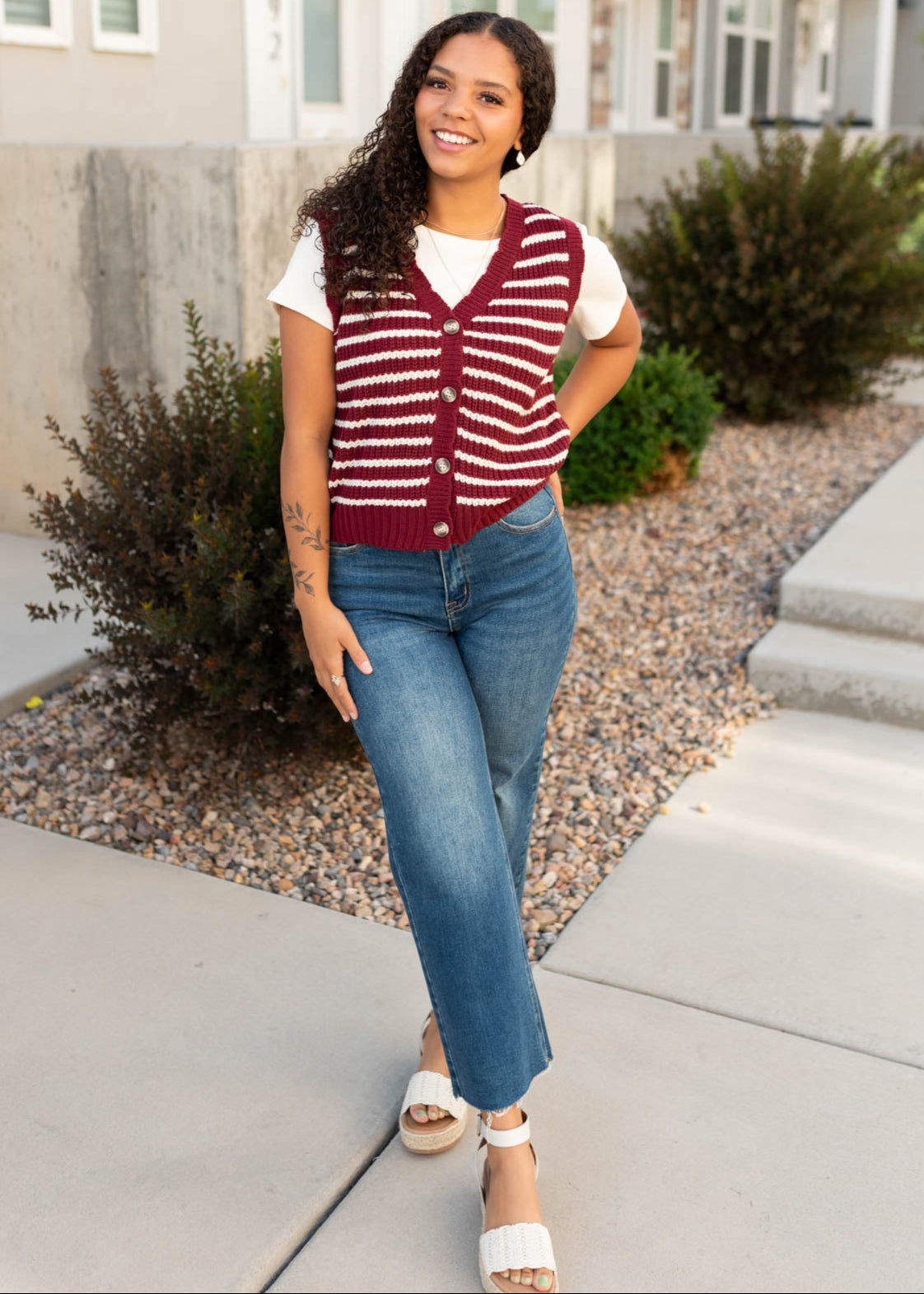 Sana Burgundy Striped Sweater Vest