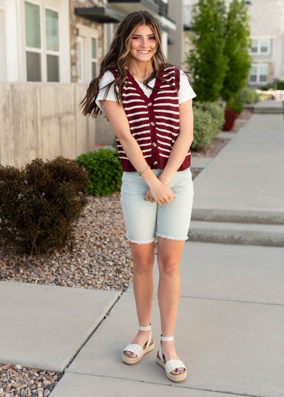 Sana Burgundy Striped Sweater Vest