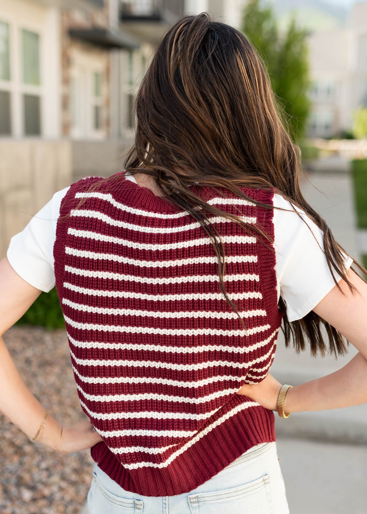 Sana Burgundy Striped Sweater Vest