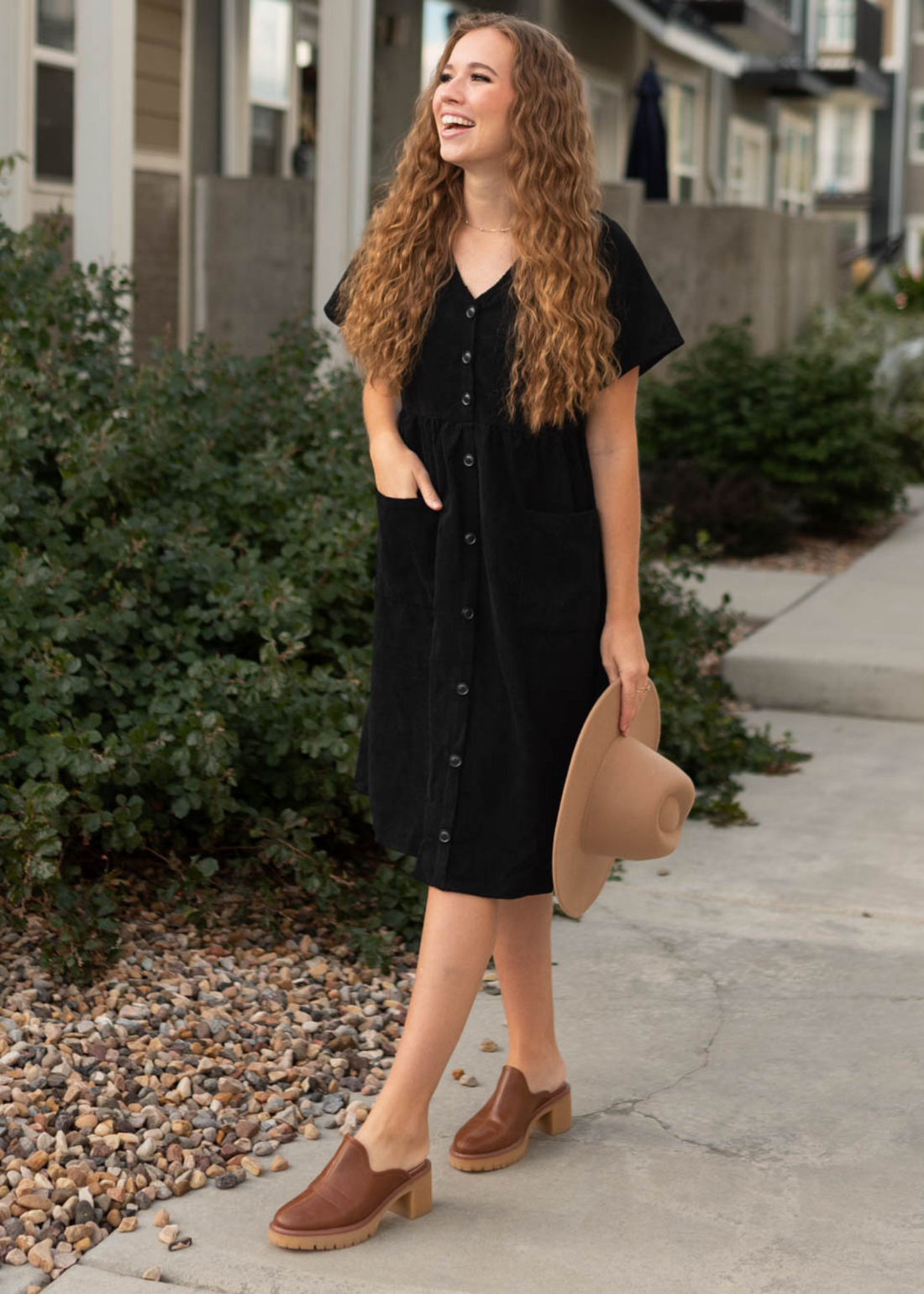 Sariah Black Corduroy Button up Dress