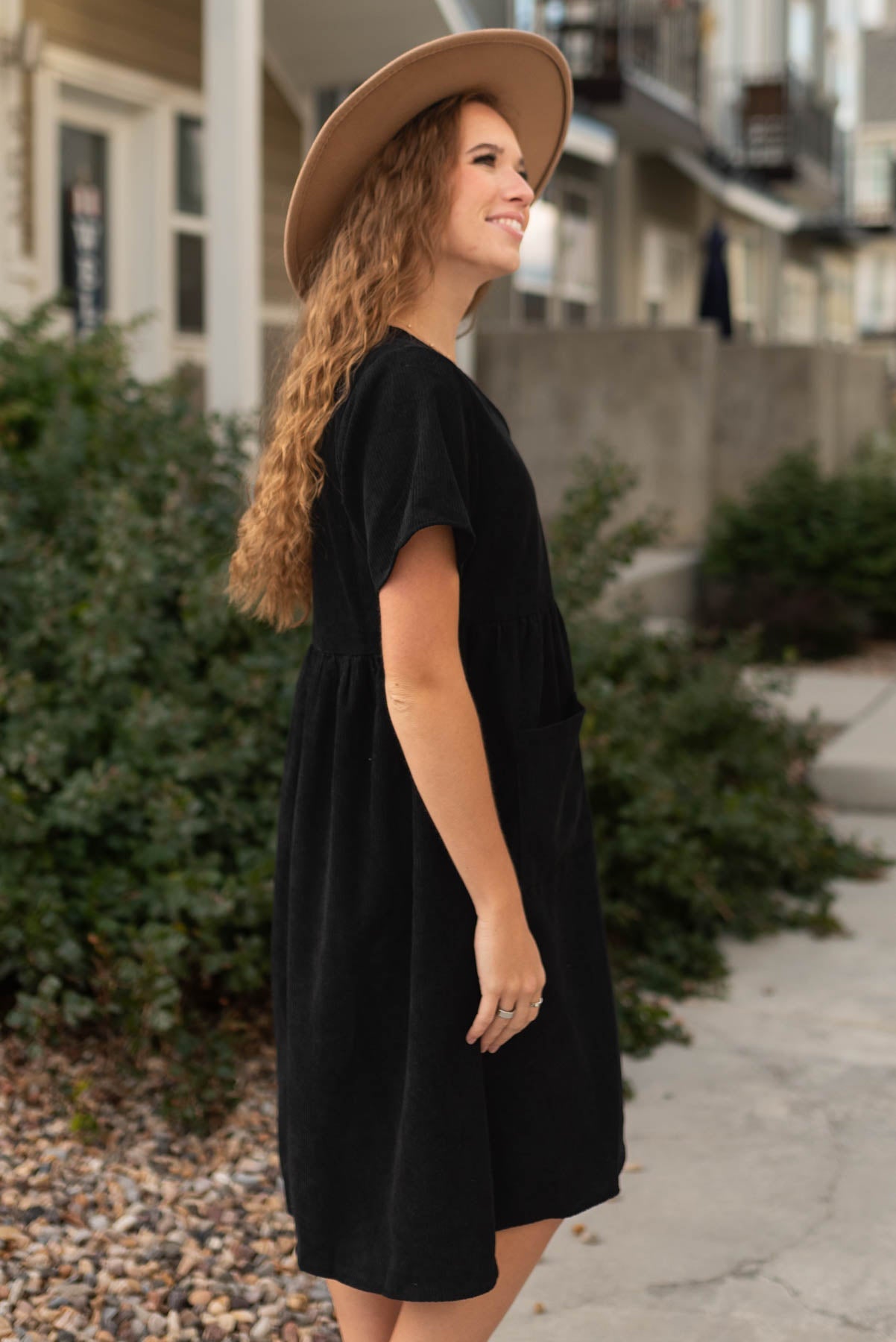 Sariah Black Corduroy Button up Dress