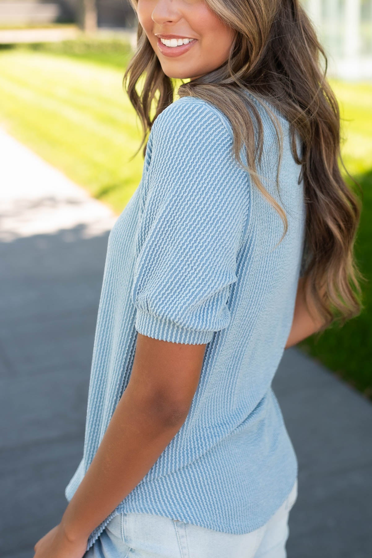 Sariah Denim Blue Ribbed Top