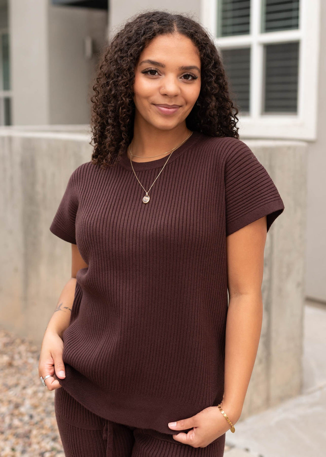 Selene Brown Ribbed Sweater