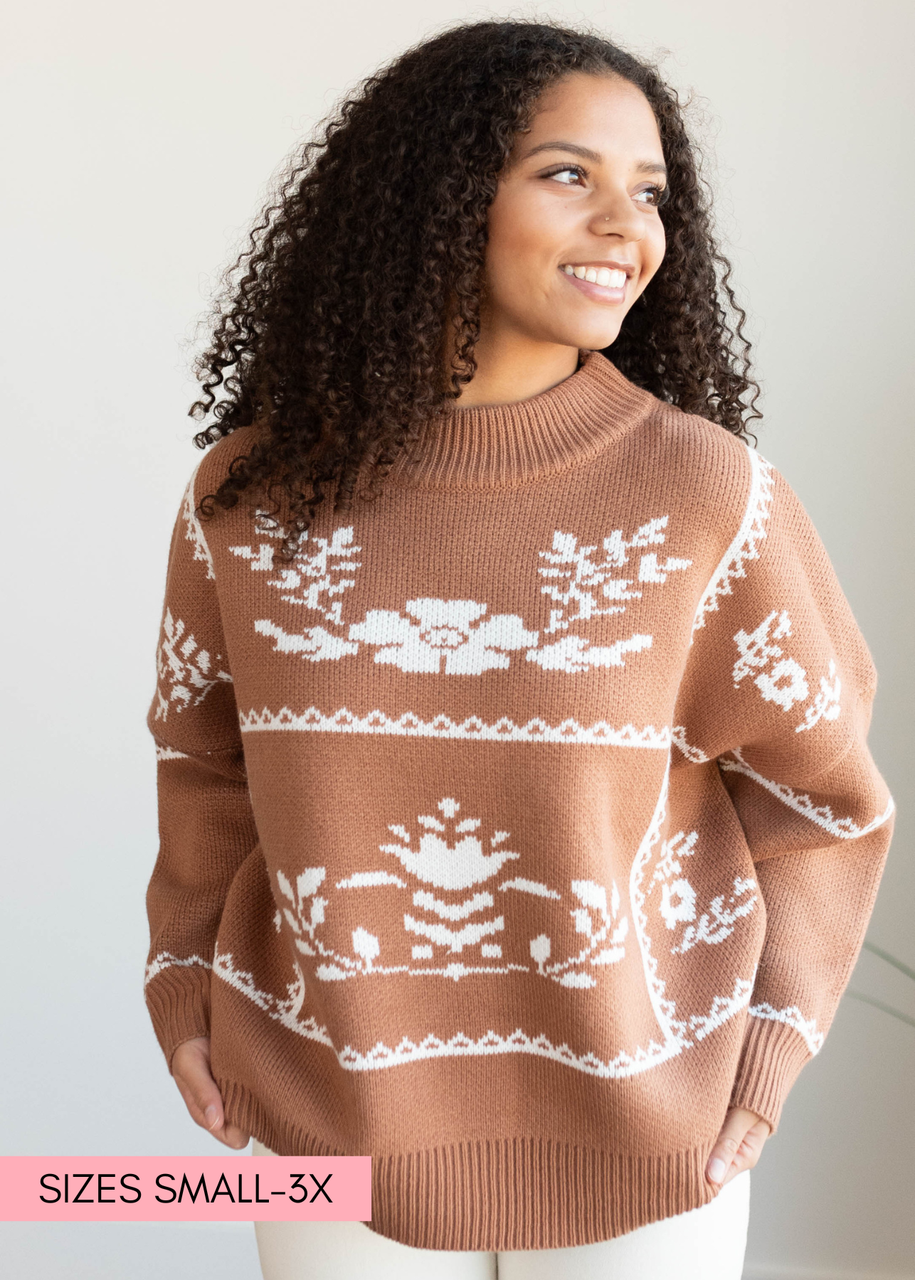 Serena Mocha Floral Printed Sweater