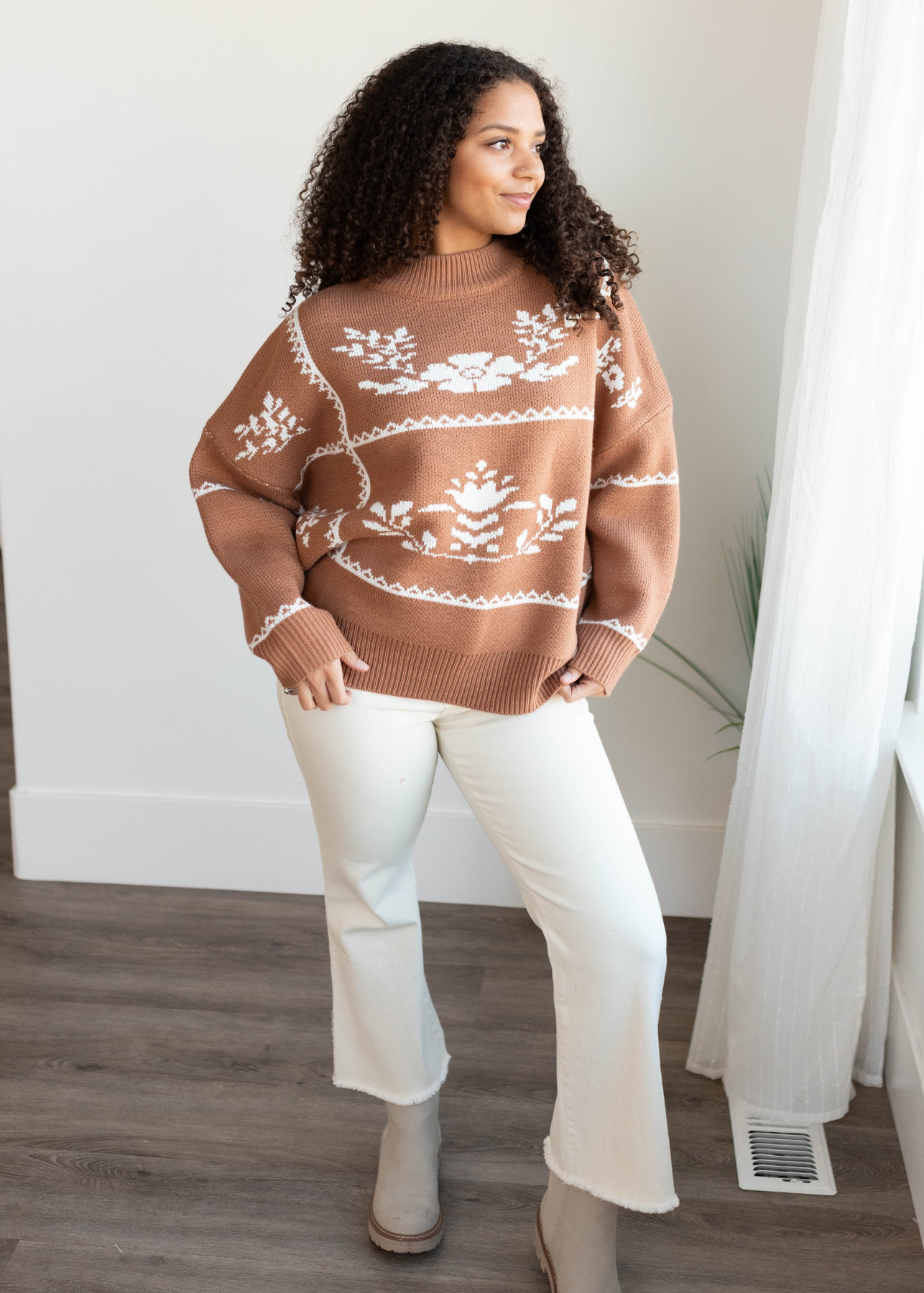 Serena Mocha Floral Printed Sweater