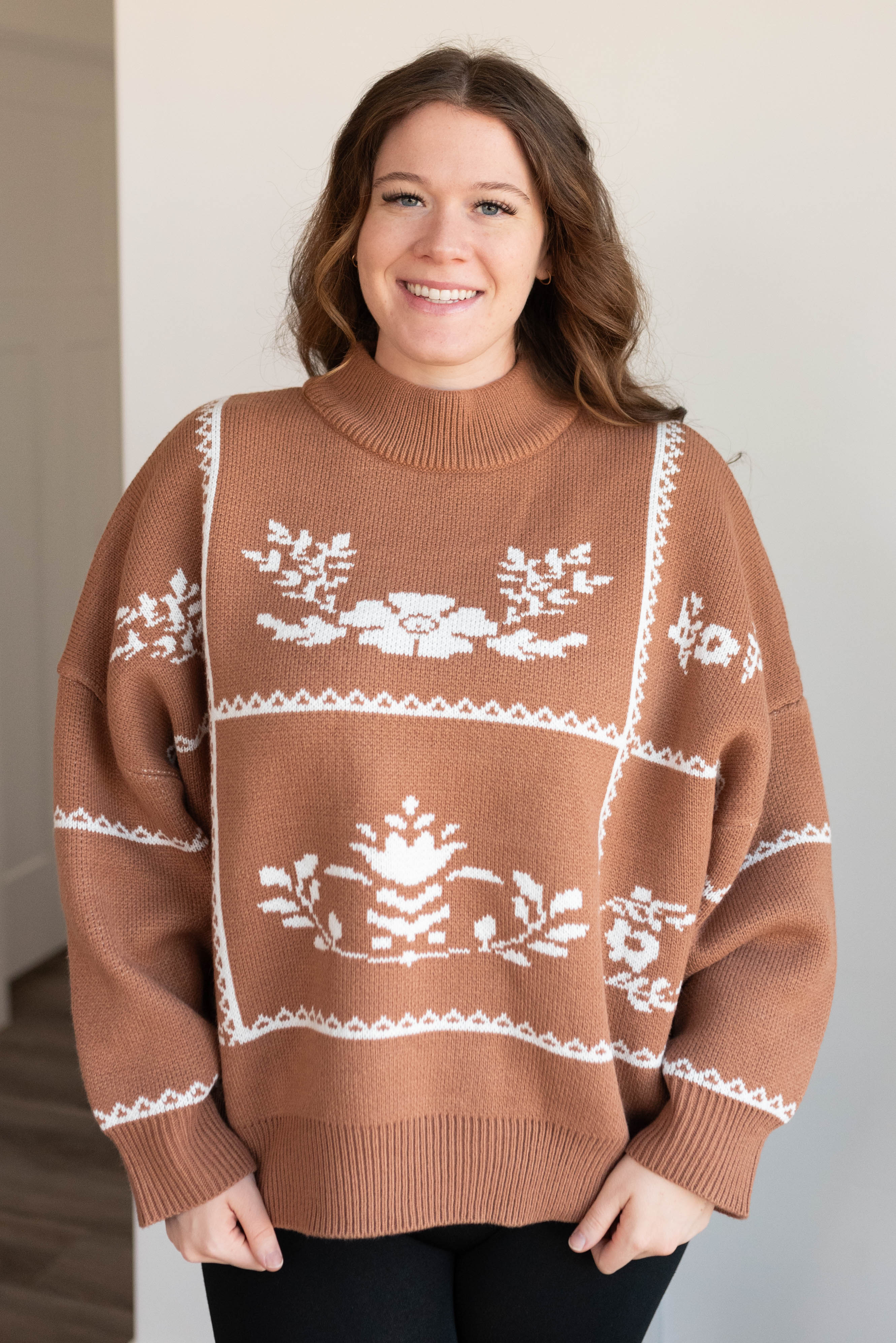 Serena Mocha Floral Printed Sweater