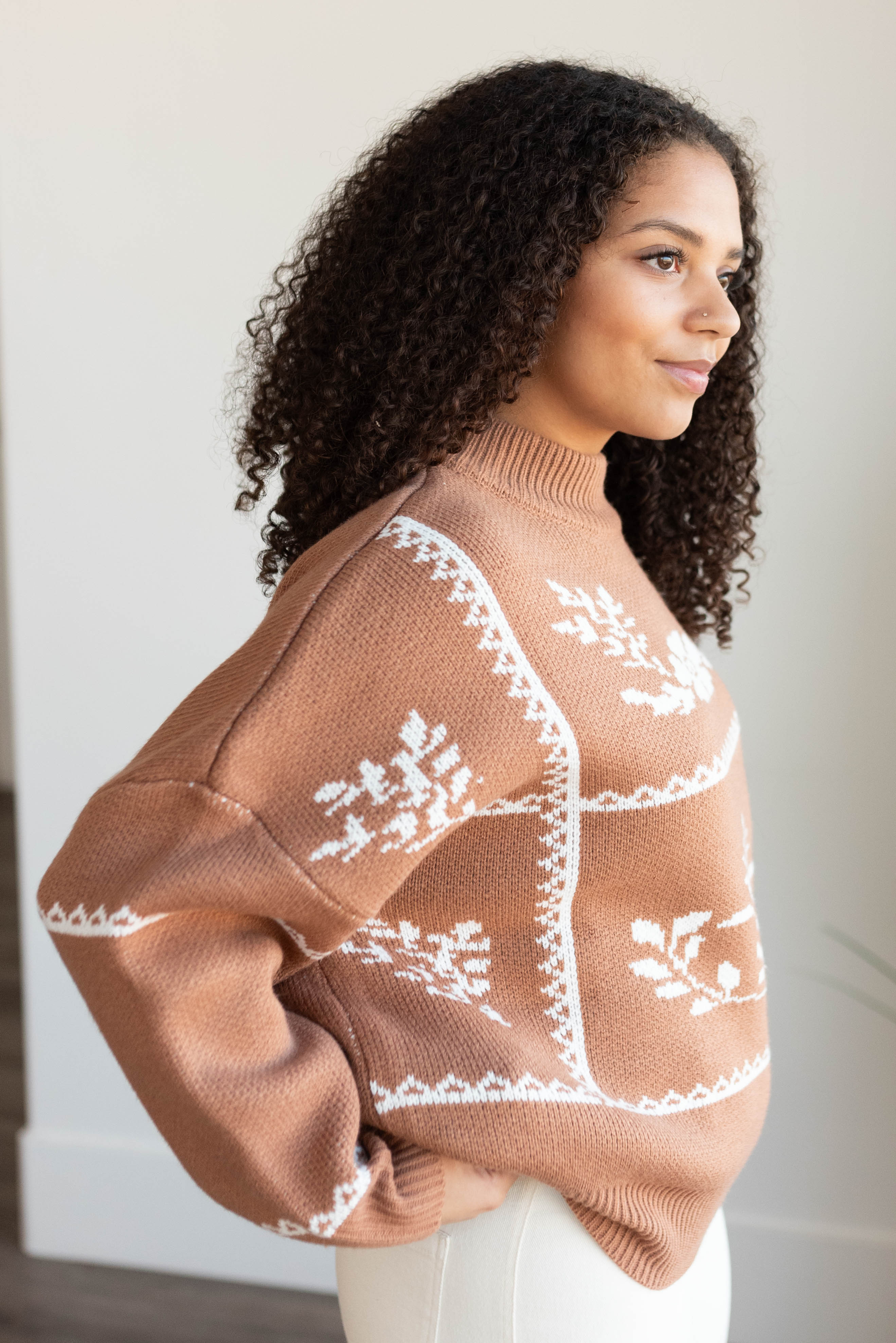 Serena Mocha Floral Printed Sweater