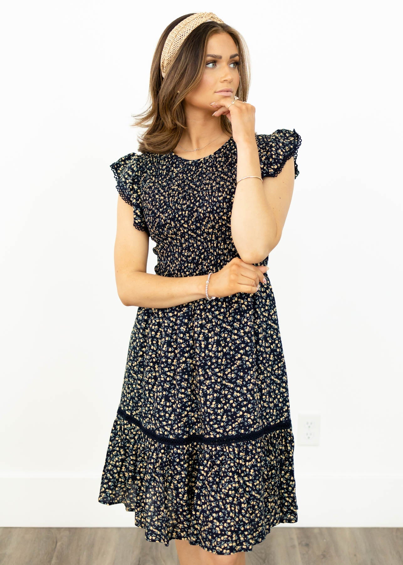 Serena Navy Floral Dress
