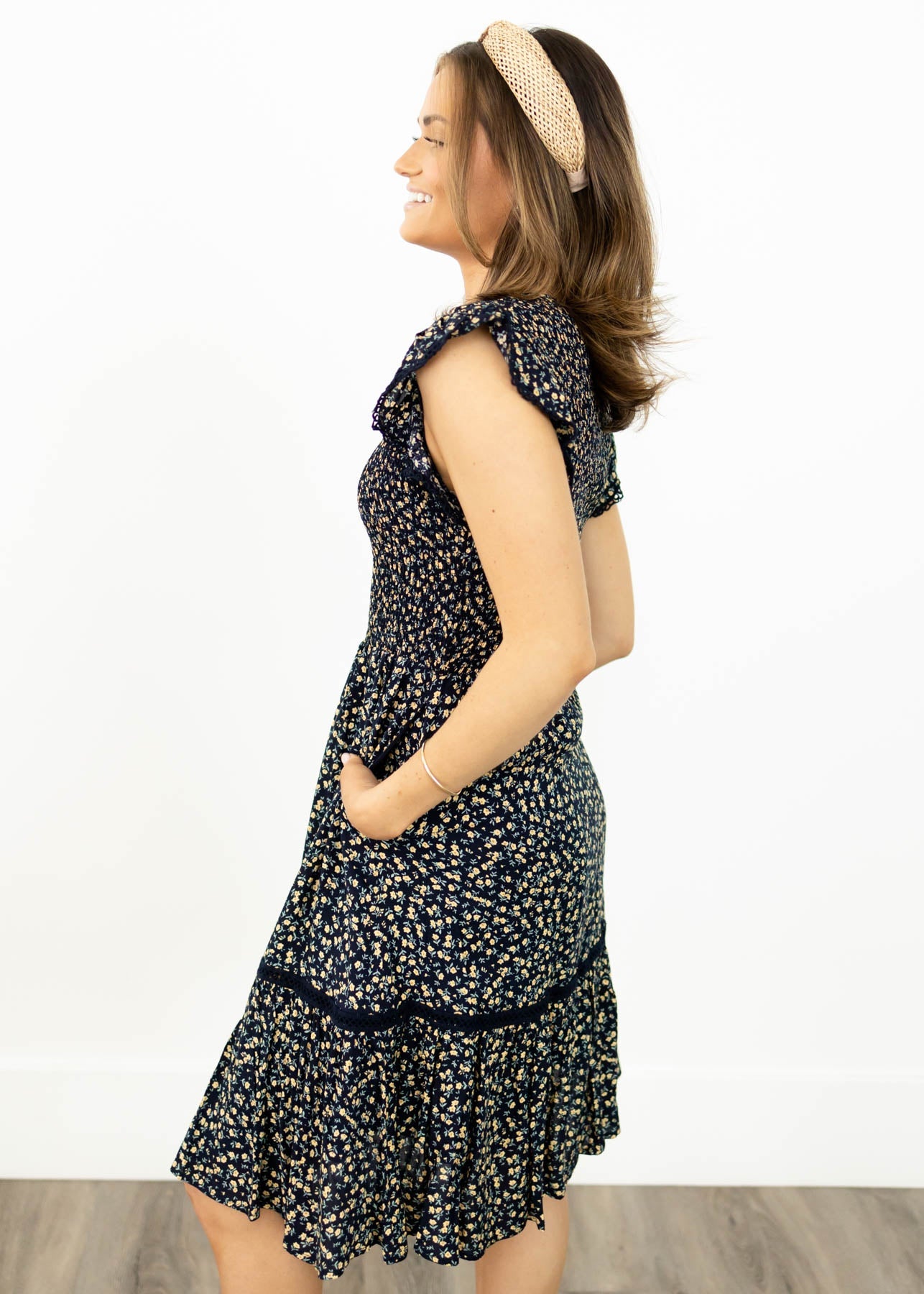 Serena Navy Floral Dress