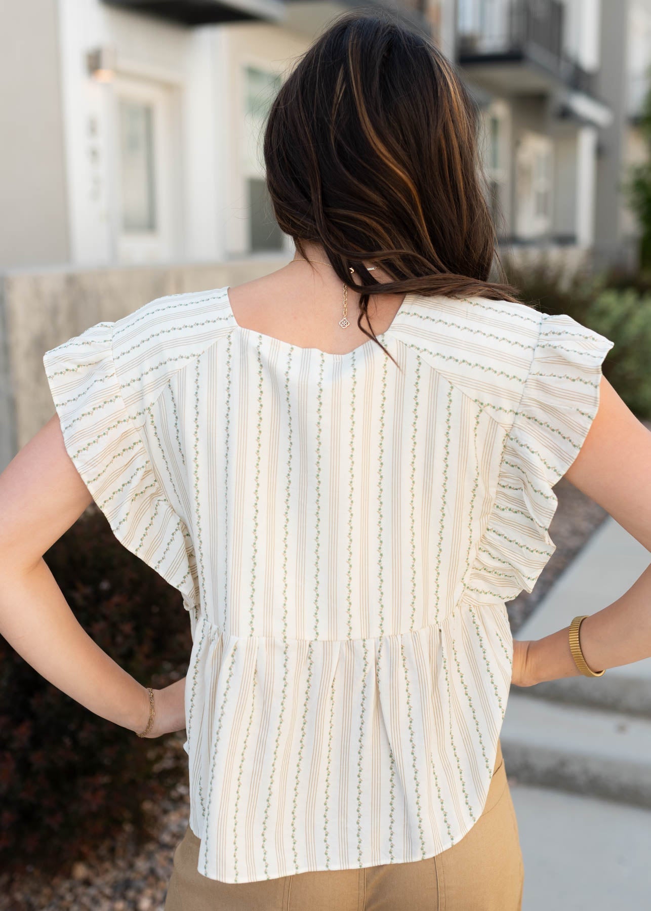 Shanna Cream Floral Pinstripe Top