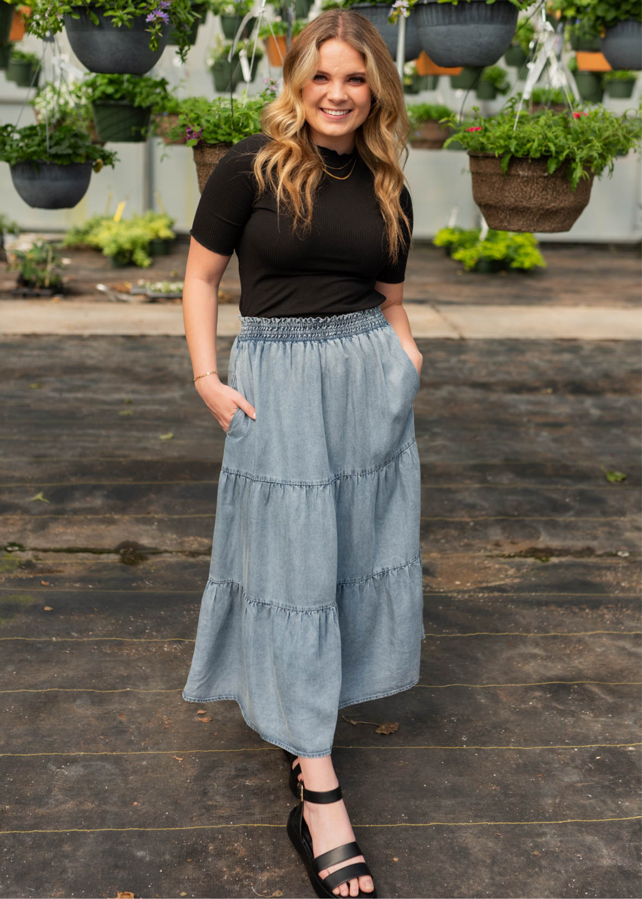 Shelby Denim Blue Tiered Skirt