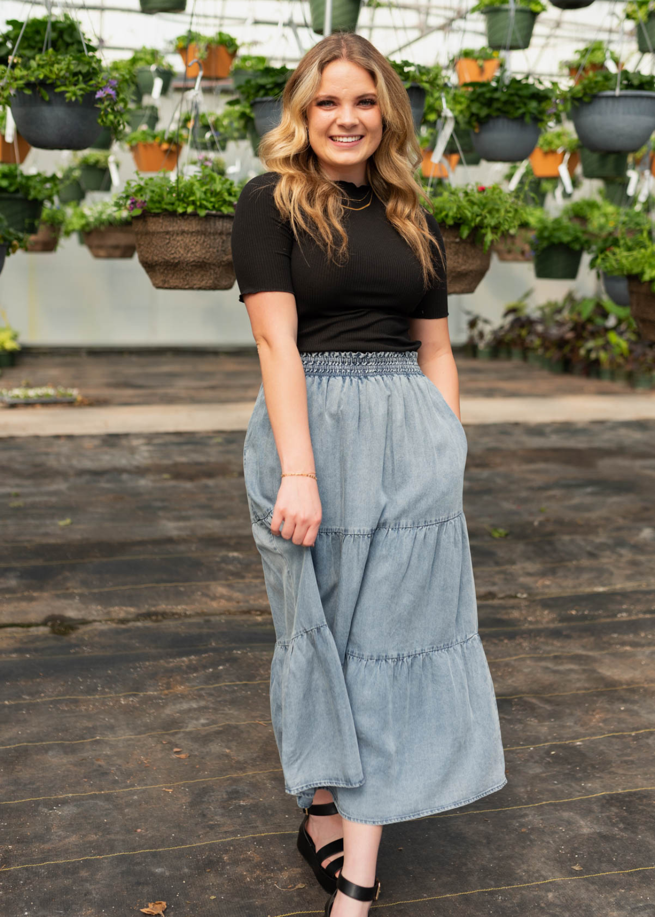 Shelby Denim Blue Tiered Skirt