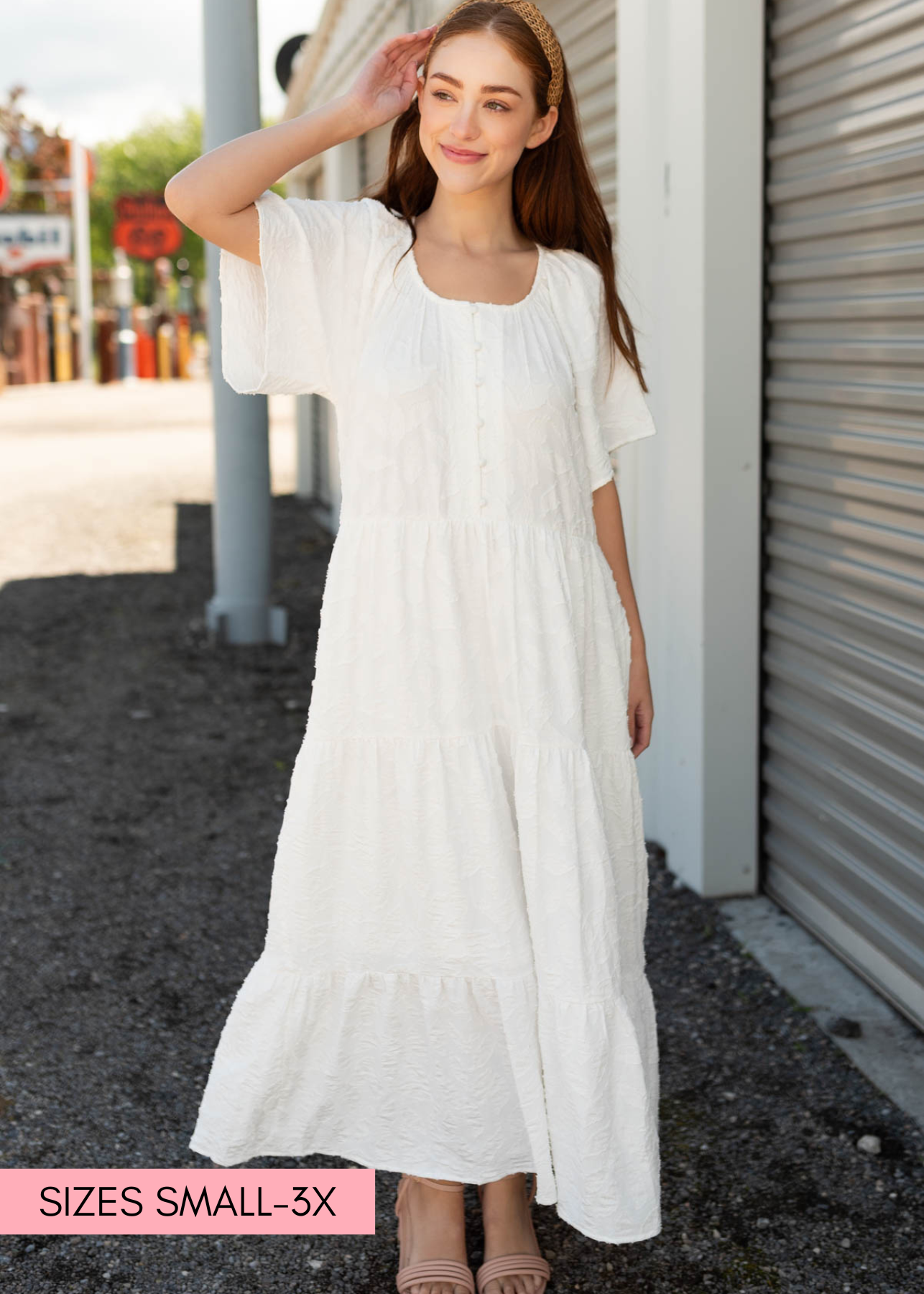 Sheree White Woven Pattern Dress