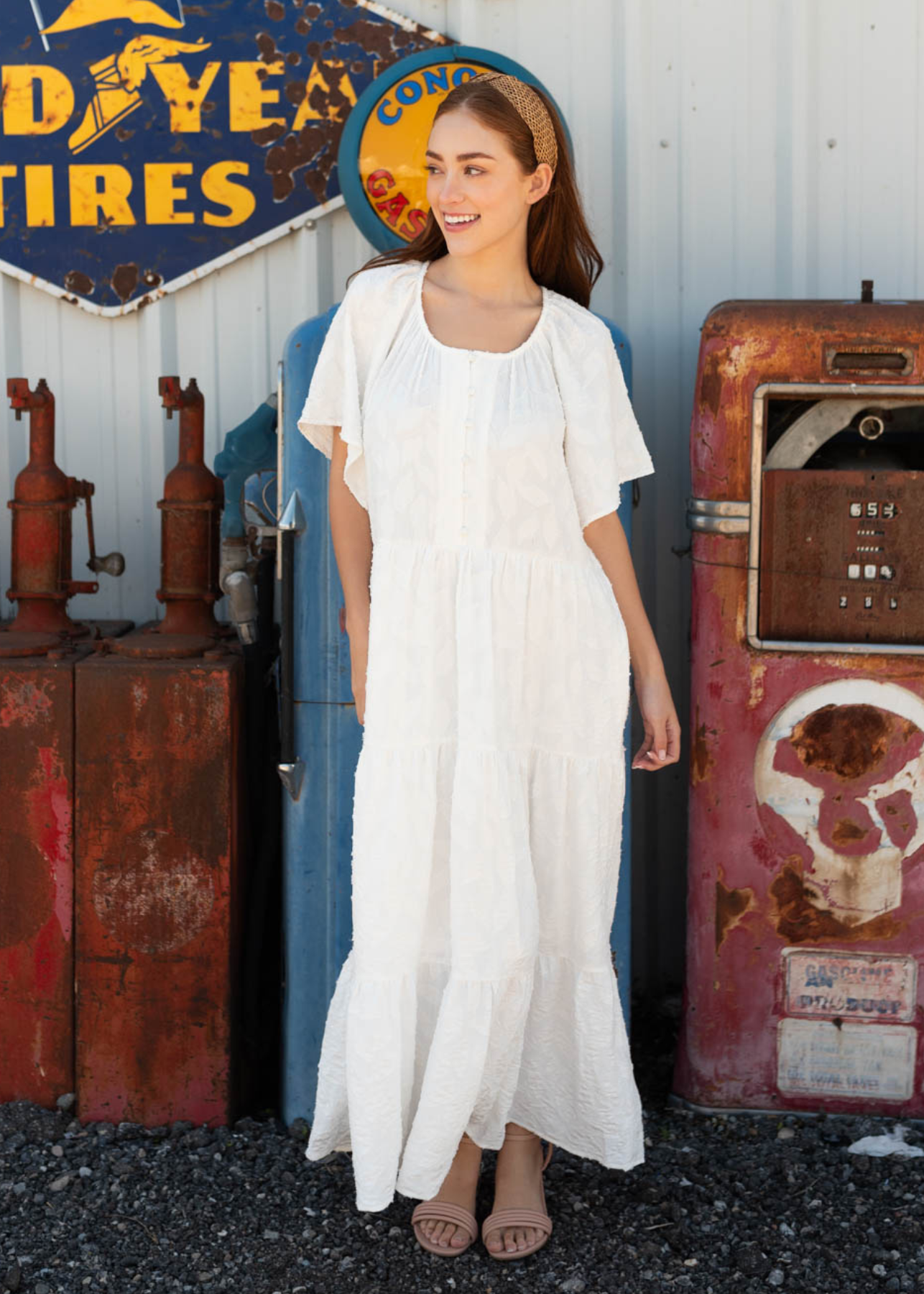 Sheree White Woven Pattern Dress