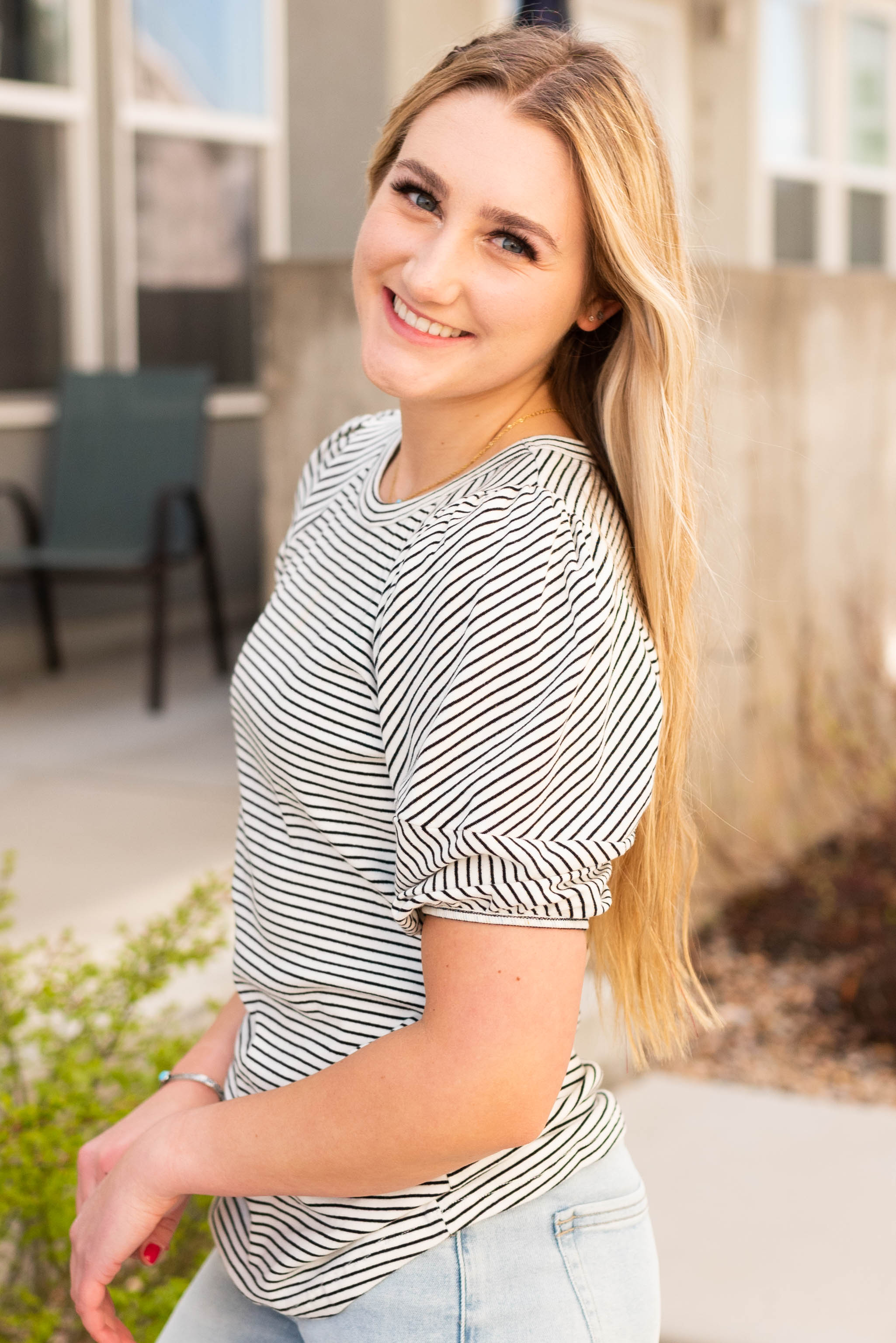 Sheryl Stripe Bubble Sleeve Top