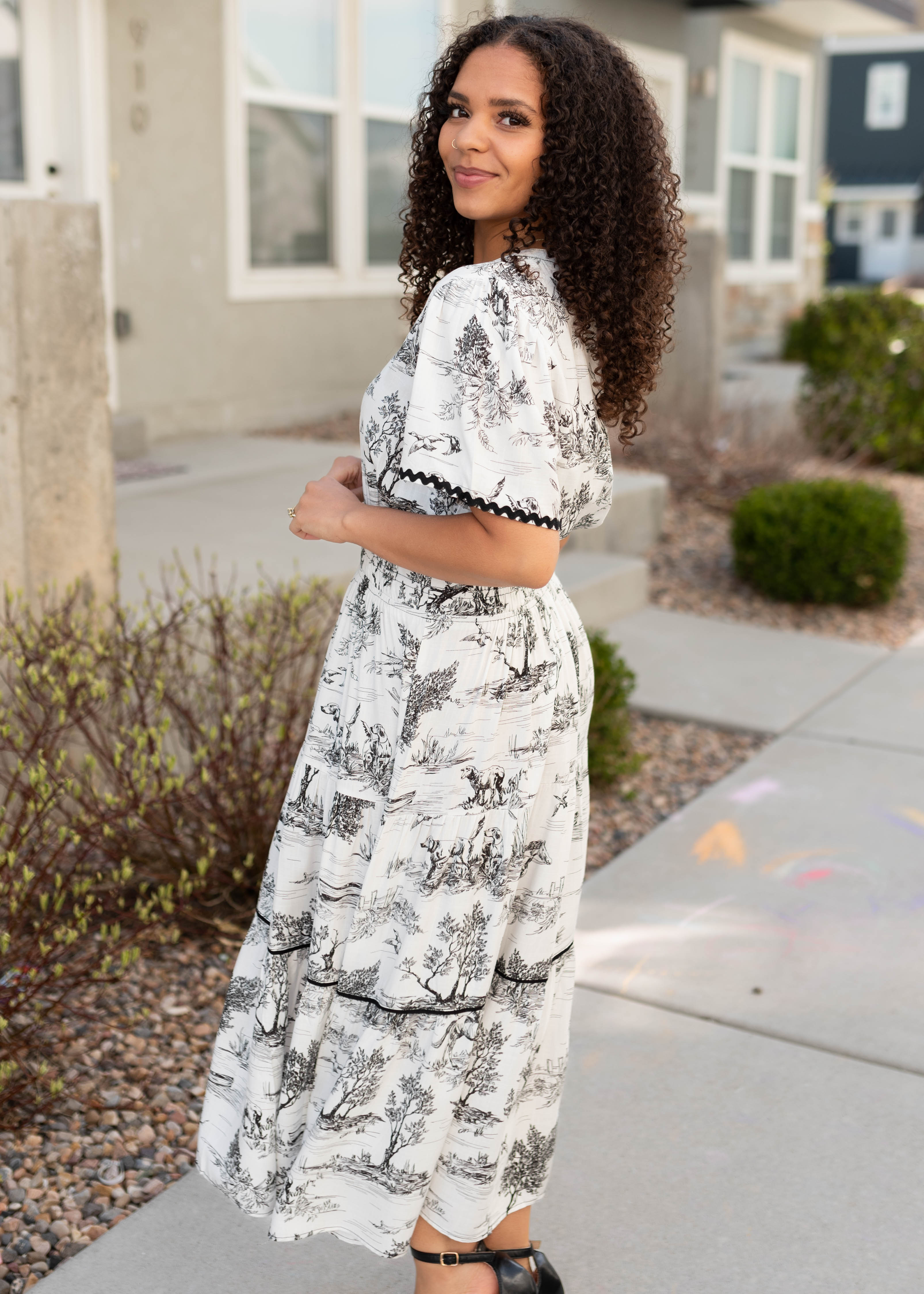 Sidney Black Print Tiered Dress